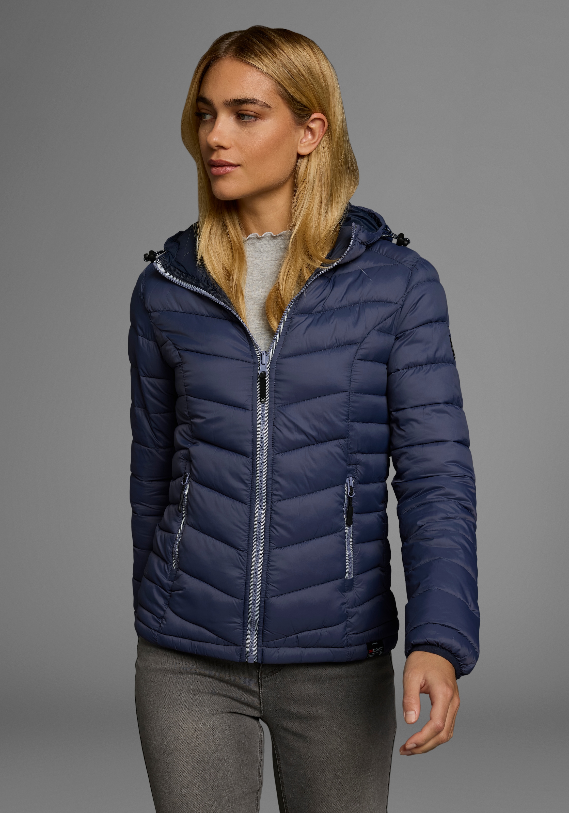 Polarino Steppjacke, mit Kapuze, für kühle Tage, aus leichtem Webmaterial, wasserabweisend