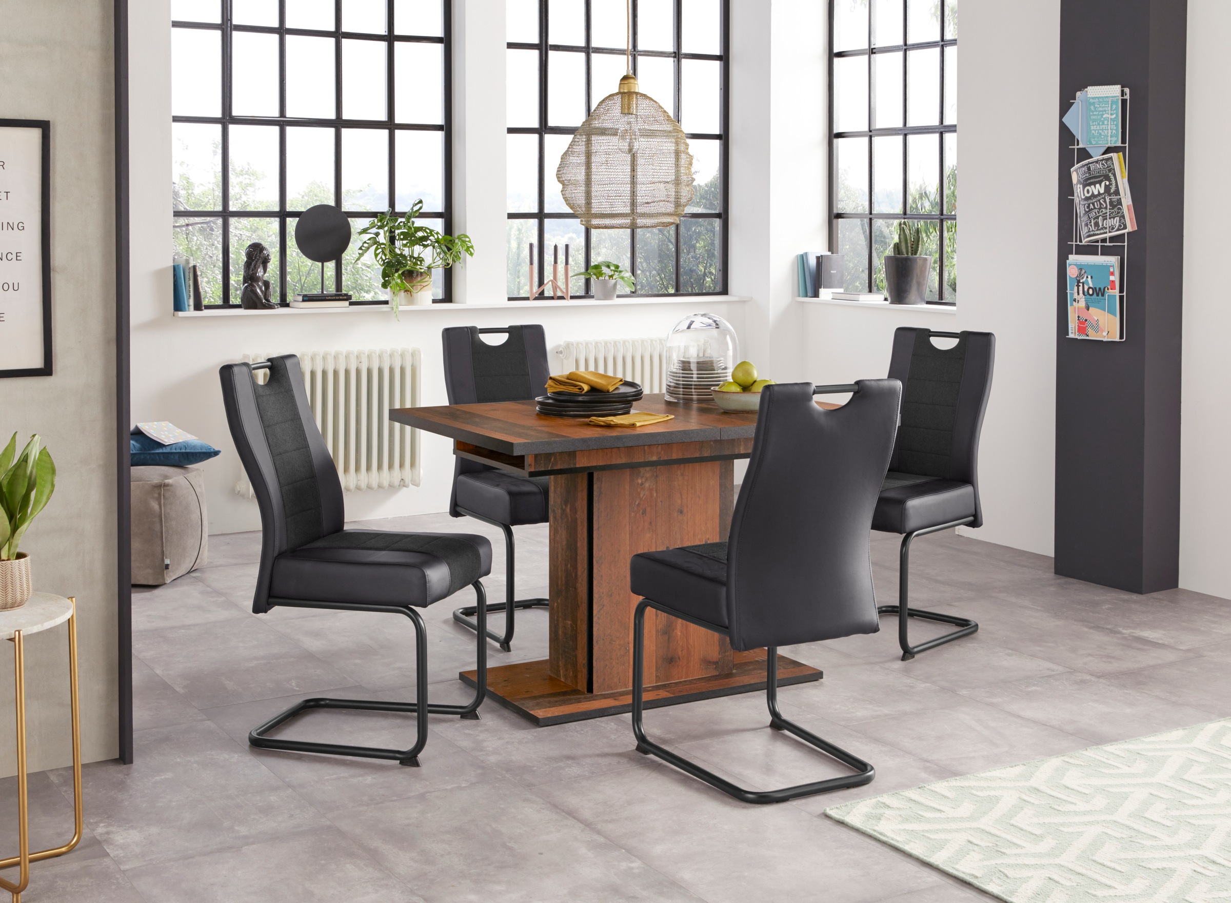 Image of HELA Essgruppe, (Set, 5 tlg.), bestehend aus 4x Erika Stuhl & 1x Ariana Tisch ausziehbar durch innenliegende Einlegeplatten 120-160 cm bei Ackermann Versand Schweiz