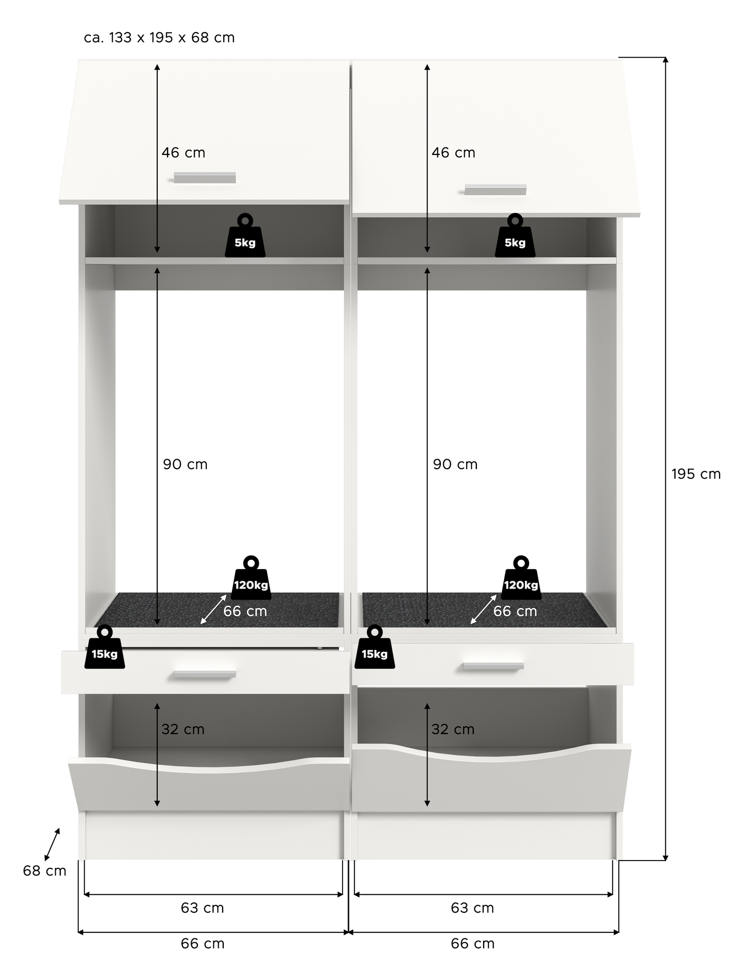 welltime Set d'armoires multi-usages »FALAS, TOPSELLER!, 2-teilig, Hauswirtschaftsraum Set, Breite 133 cm«