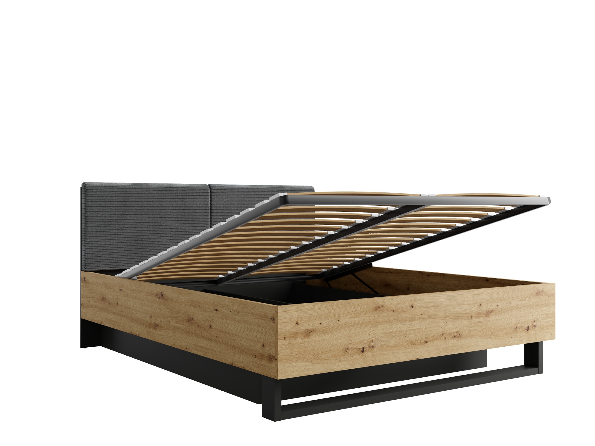 Home affaire Polsterbett »PERY Bettgestell mit gepolstertem Kopfteil, Lattenrost und Bettkasten« mit einem Metallrahmen mit Hebemechanismus, Breite 160 oder 180 cm