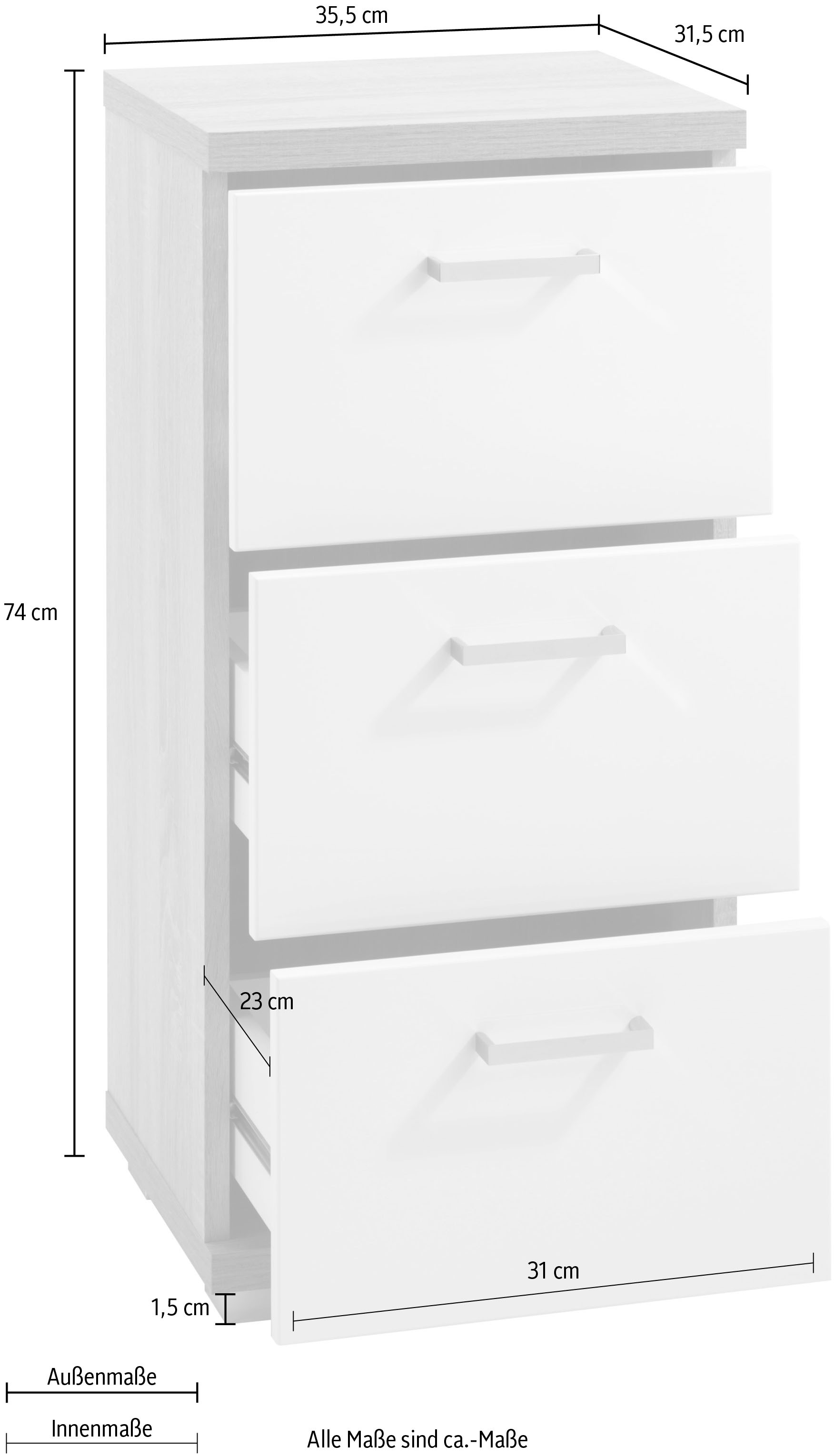 byLIVING Badkommode "Nebraska" Breite 35 cm, Badezimmerschrank mit Metallgriffen, 3 Schubladen