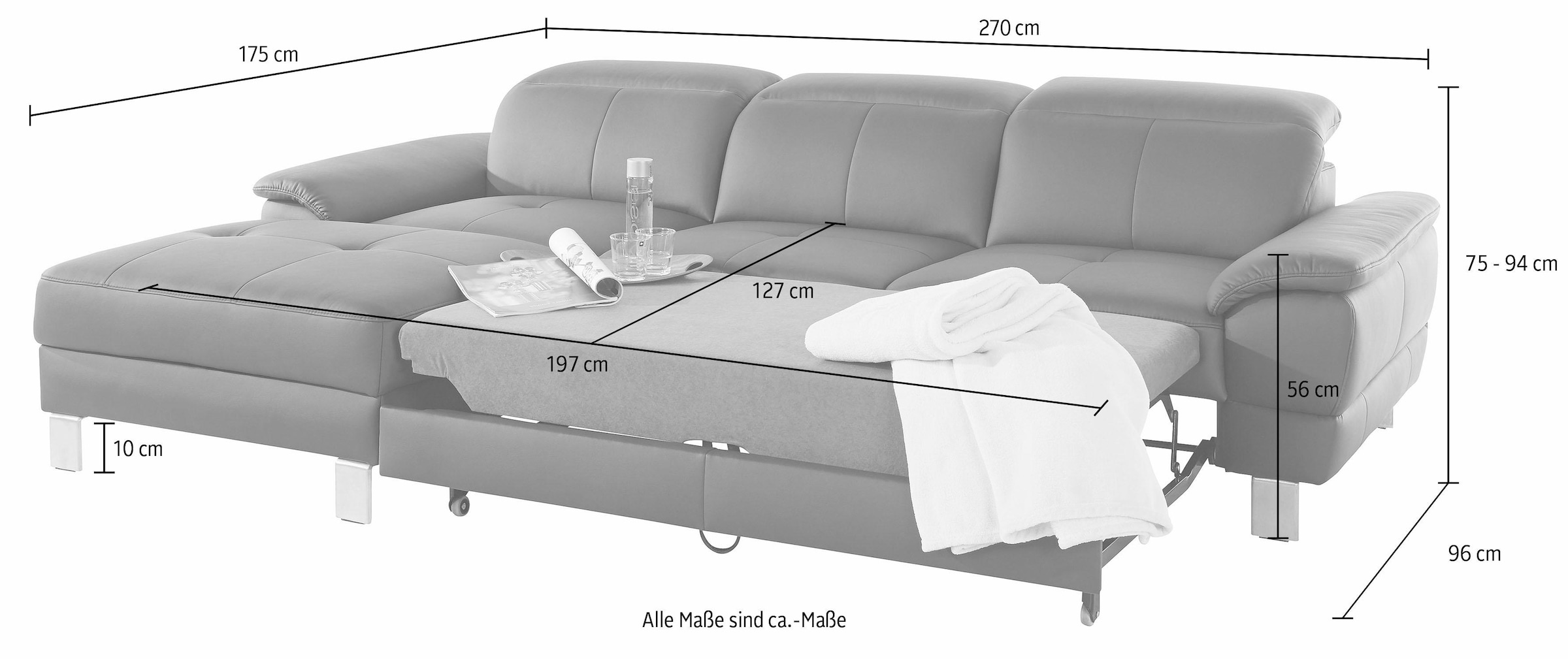 exxpo - sofa fashion Ecksofa »Mantua 2, inkl. Kopf- bzw. Rückenverstellung, bequem, L-Form« wahlweise mit Bettfunktion und Bettkasten, tolle Verarbeitungsdetails