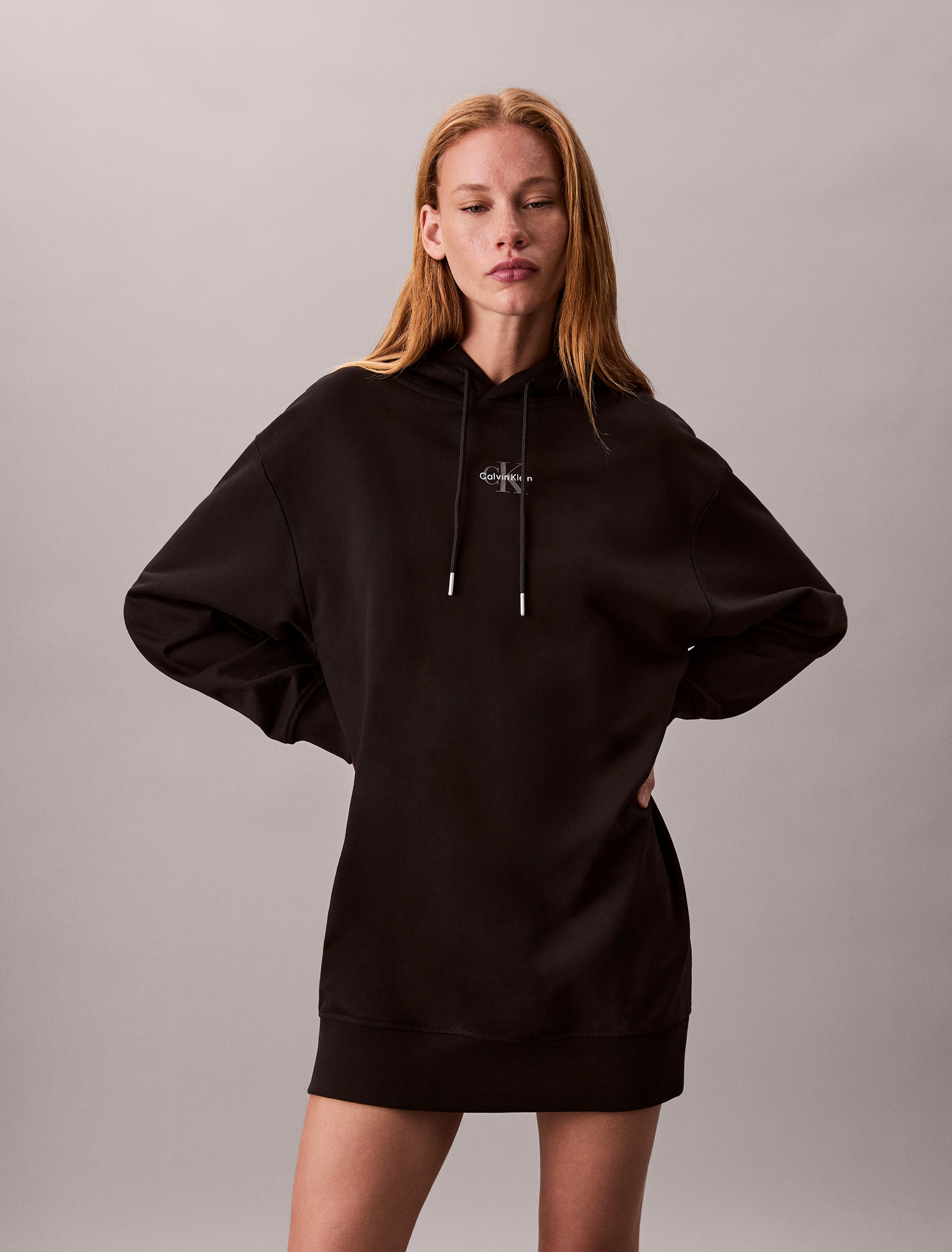 Image of Calvin Klein Jeans Sweatkleid "LS MONOLOGO PREMIUM TERRY HOODIE" Ohne Tasche Mit Rundhalsausschnitt, loose fit