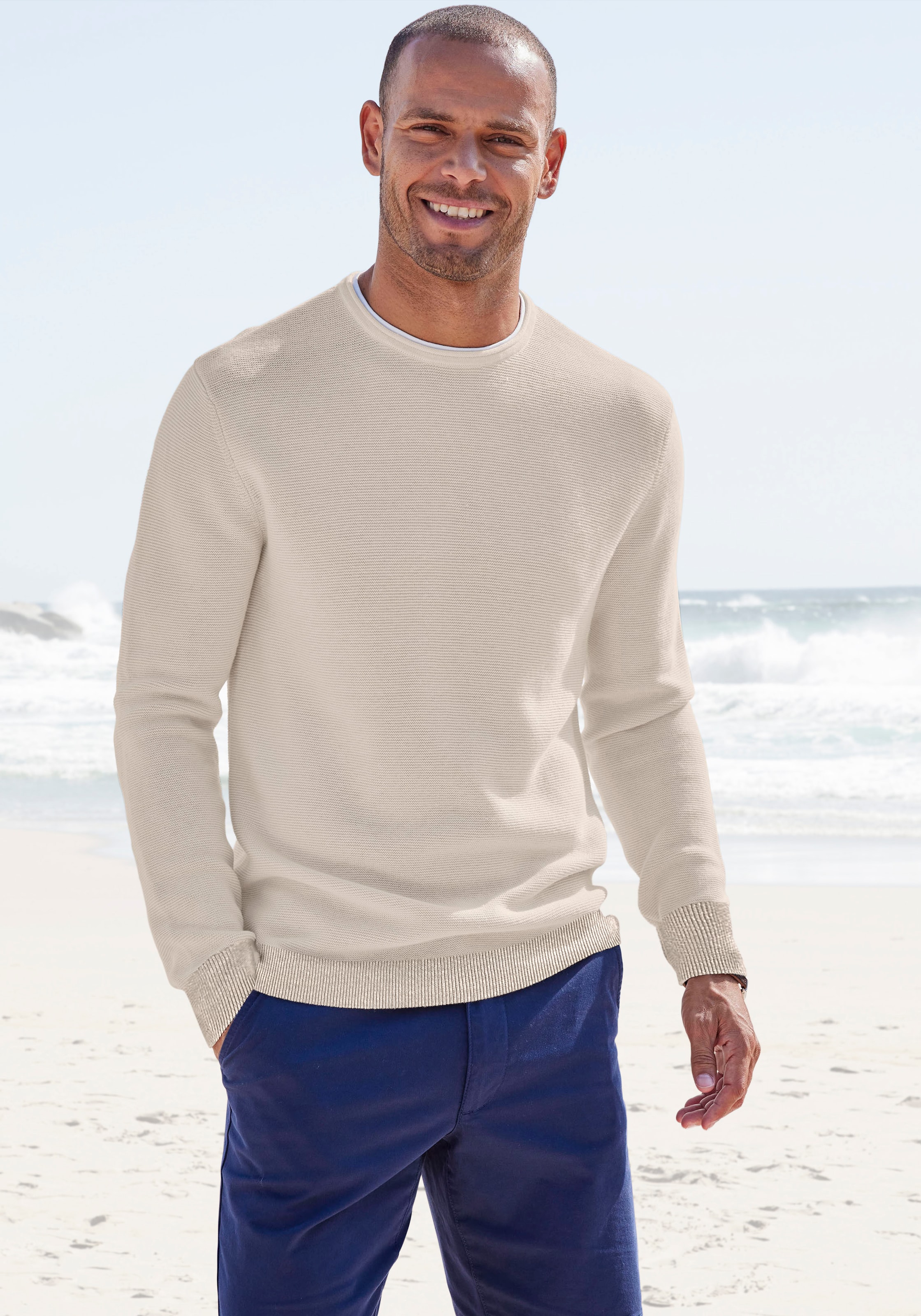 AUTHENTIC LE JOGGER Strickpullover, mit Double-Layer Optik, Pullover aus reiner Baumwolle