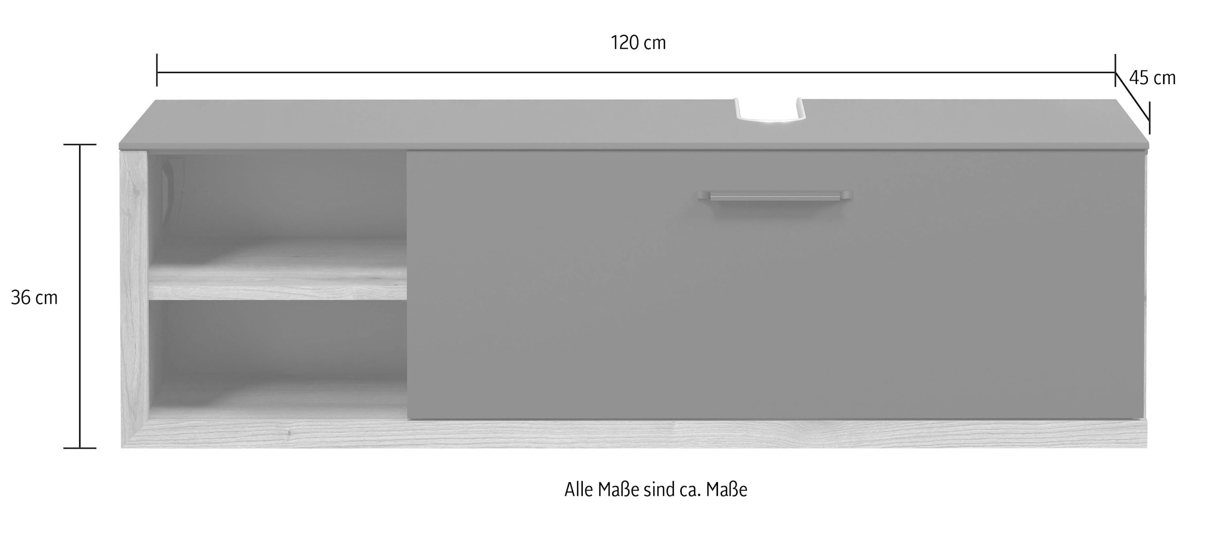 INOSIGN Waschbeckenunterschrank »Premont«, (1 St.), Hängender Waschtisch mit Siphonausschnitt - (B/T/H) 120/45/36 cm