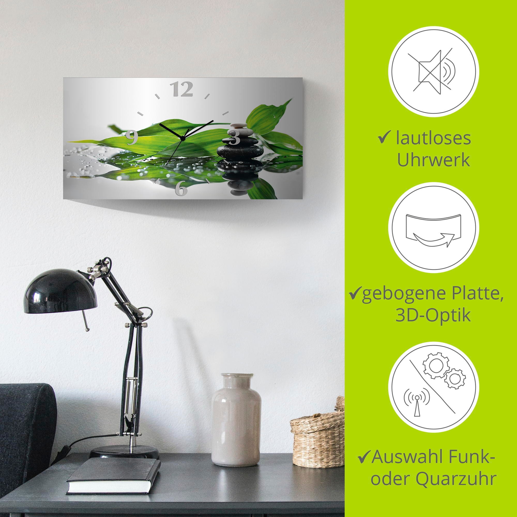 Artland Horloge murale »Spa mit Steinen und Bambus« wahlweise mit Quarz- oder Funkuhrwerk, lautlos ohne Tickgeräusche