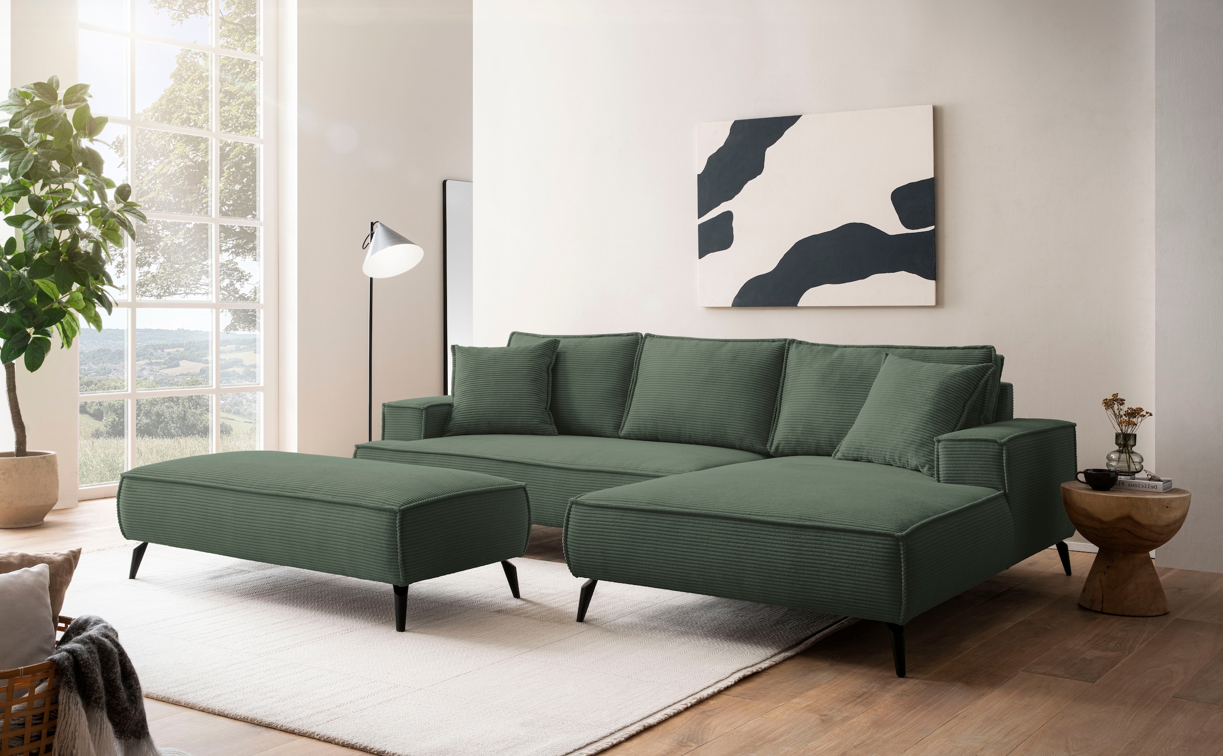 andas Ecksofa »TVINNU, L-Form in Cord, Sofa«, wahlweise Recamiere rechts/links, schwarze Füsse, bequemer Sitzkomfort