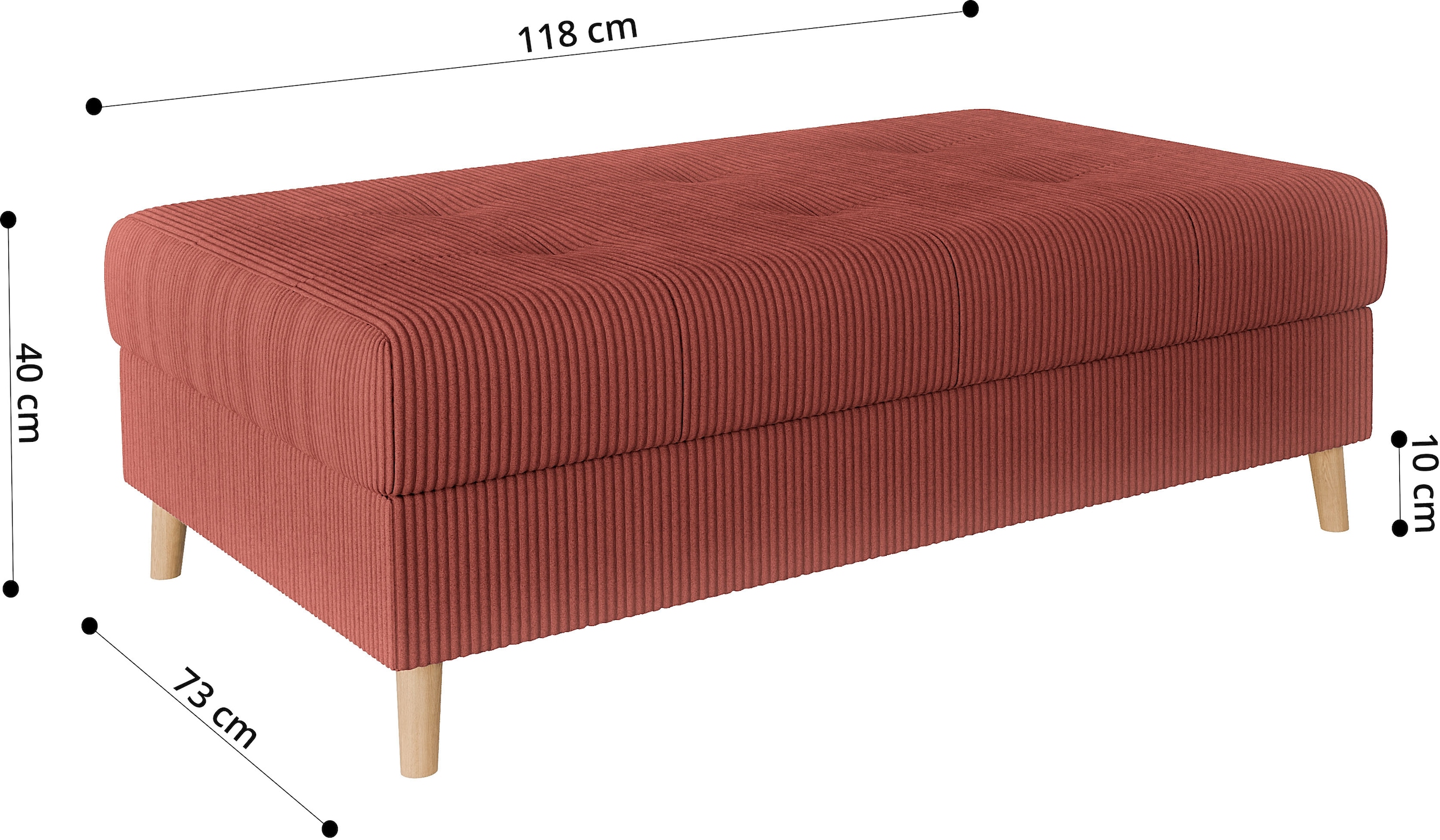 Home affaire Polsterhocker »CHARRE XXL, Steppung im Sitzbereich, Masse: B/T/H: 118/73/40 cm«, passend zur Serie CHARRE, auch in Cord und Bouclé