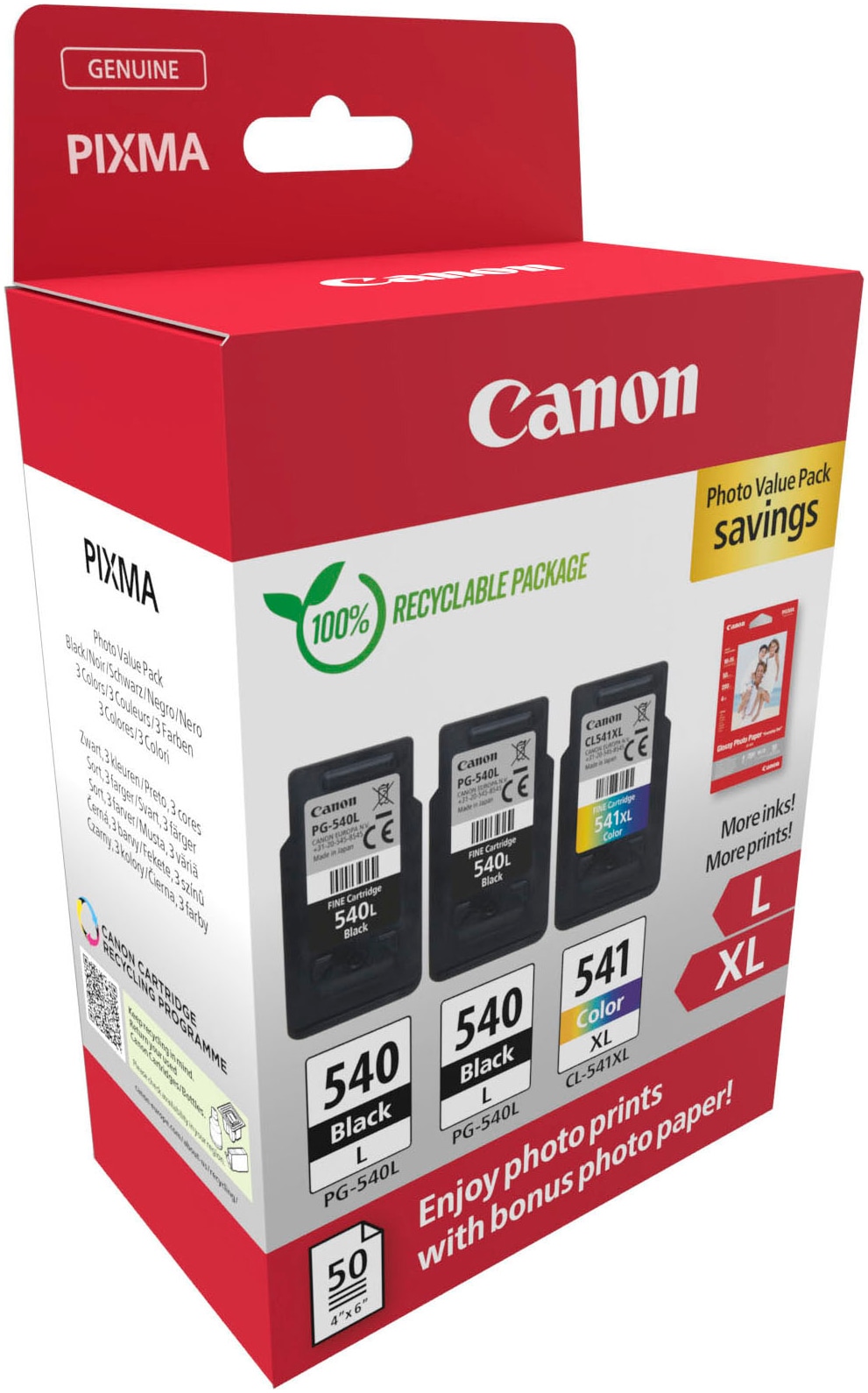 Canon Tintenpatrone »PG-540L x2/CL-541XL Photo Value Pack«, (Packung, 3 St.)