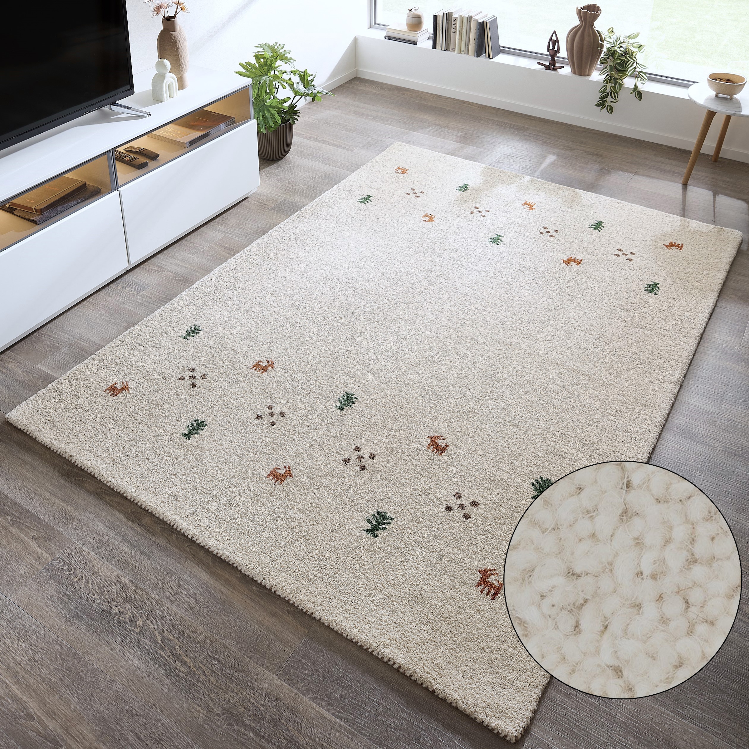 THEKO Wollteppich »Gabbeh Motiv, Handgefertigt, Teppich, Tiermotiv,  reine Wolle« rechteckig 14 mm Höhe reine Wolle, Wohnzimmer, Schlafzimmer, Esszimmer