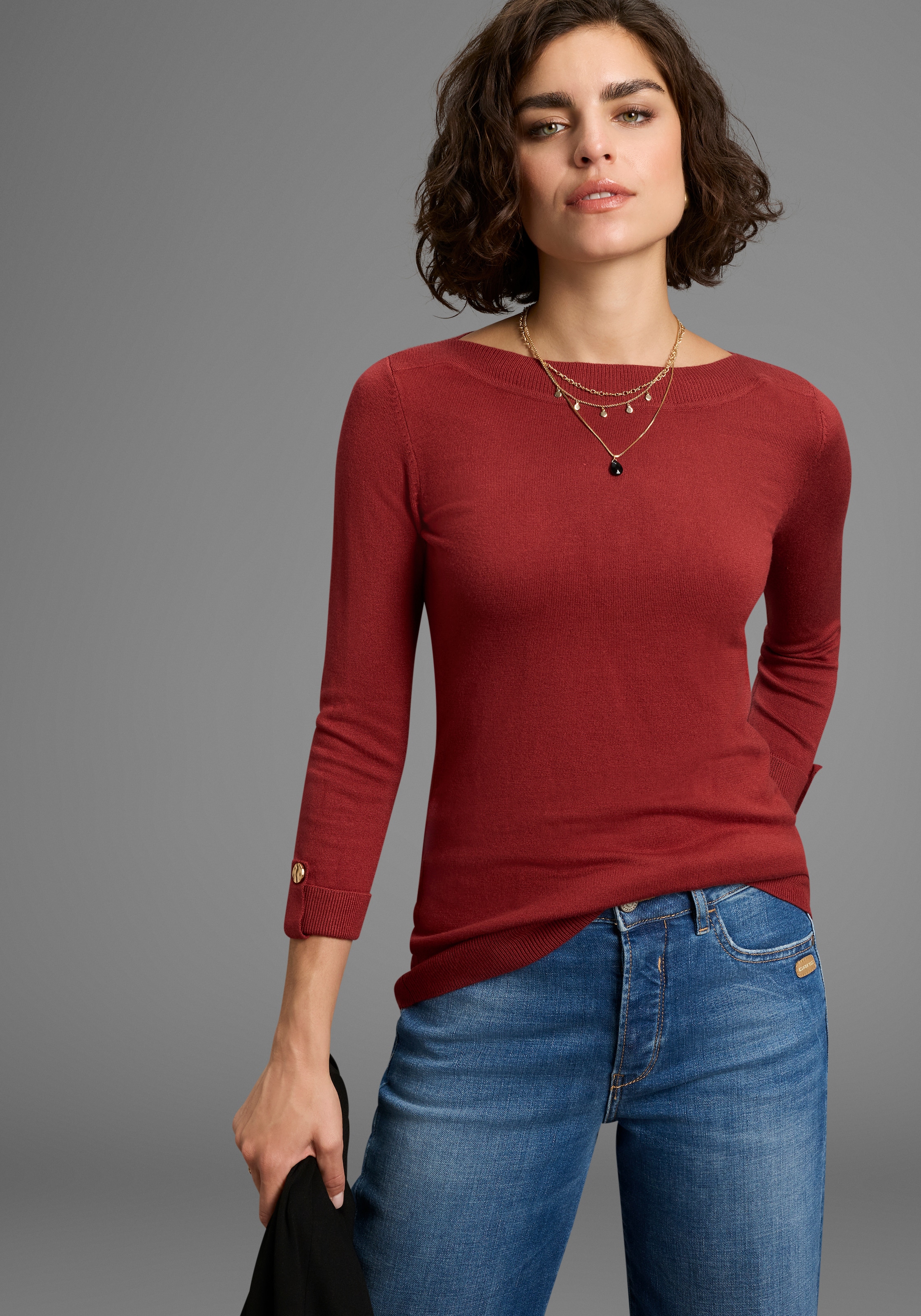 Image of Laura Scott 3/4 Arm-Pullover leichter Übergangspullover mit Knopfdetail