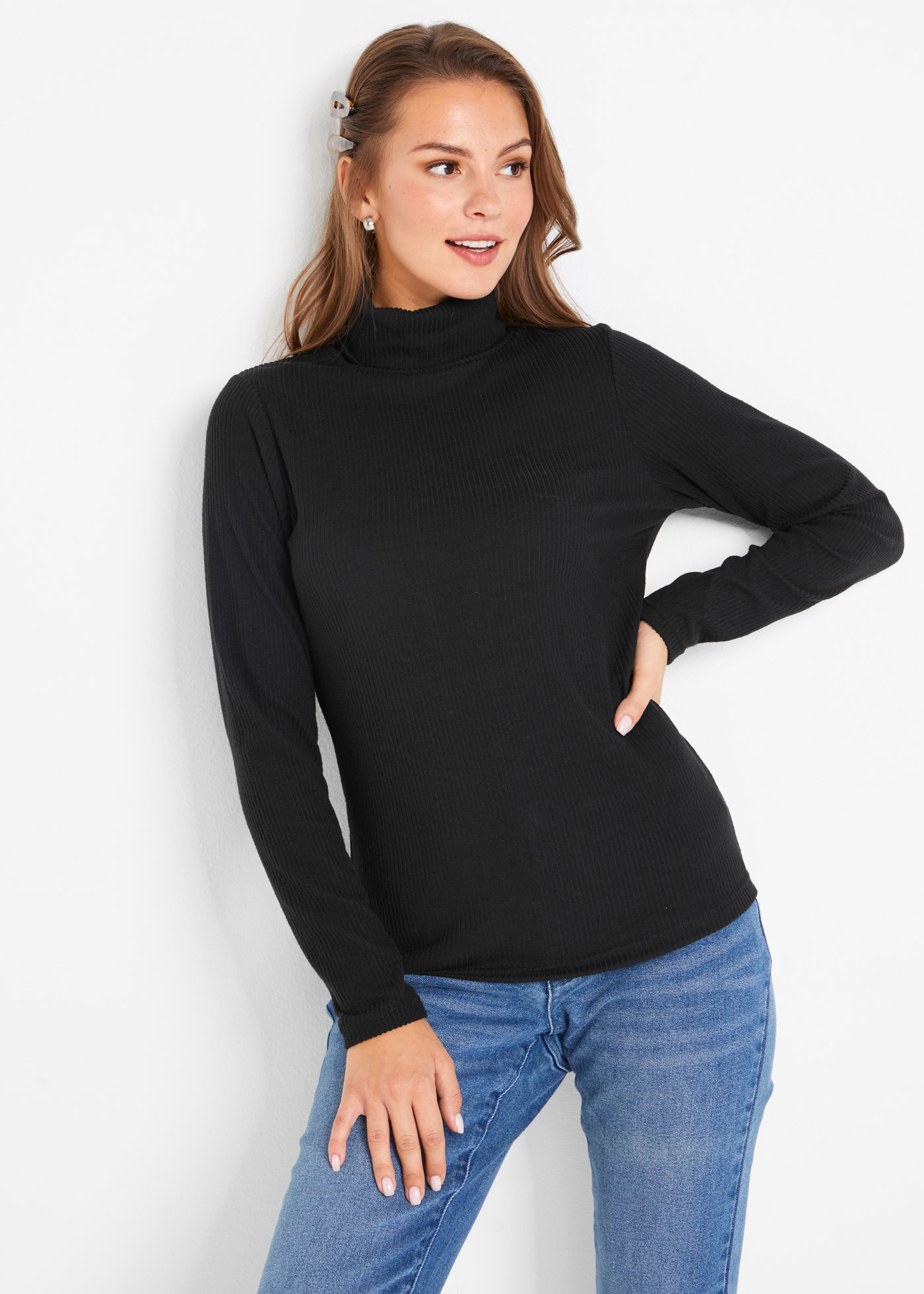 Image of bonprix Rollkragenshirt schmale Passform, Rippstruktur, unifarbenes Obermaterial