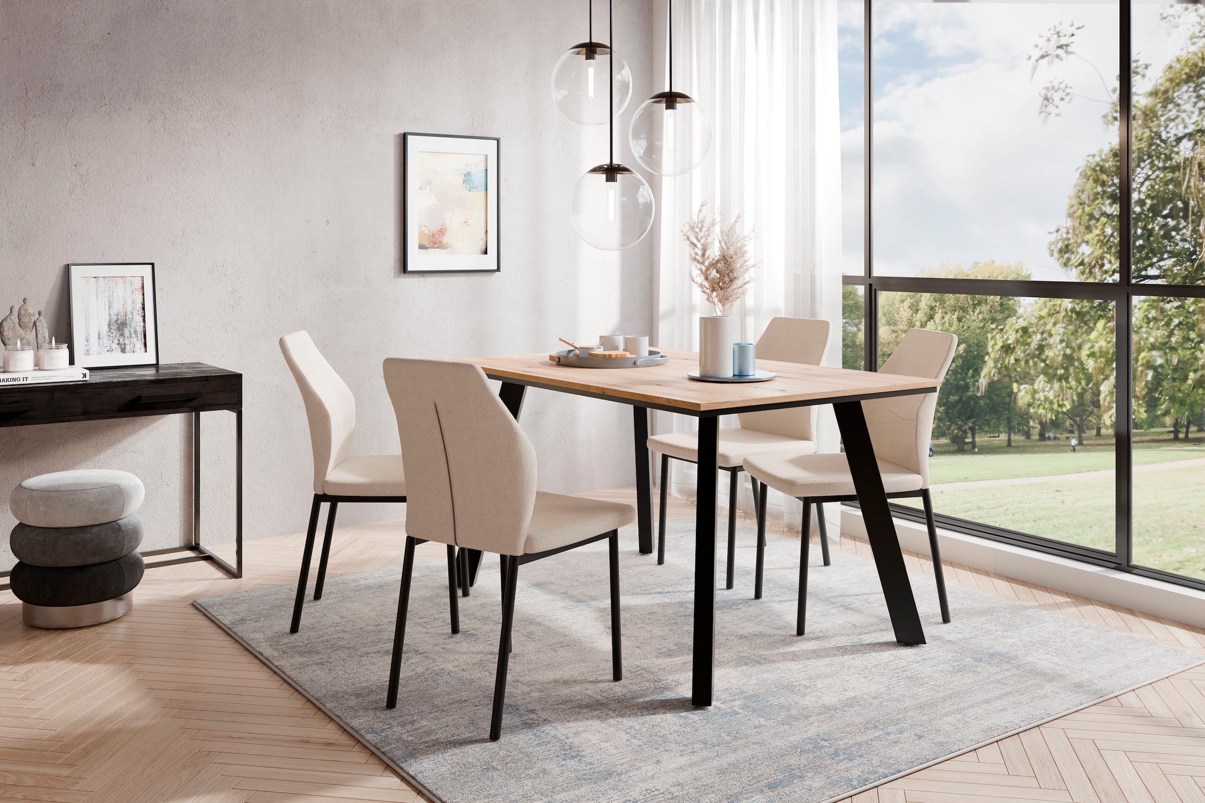 Home affaire Essgruppe »Genf Tischgruppe BESTSELLER,«, (Set, 5 tlg.), Küchentisch, 4 Stühle, moderne Tischplatte in eiche/schwarz