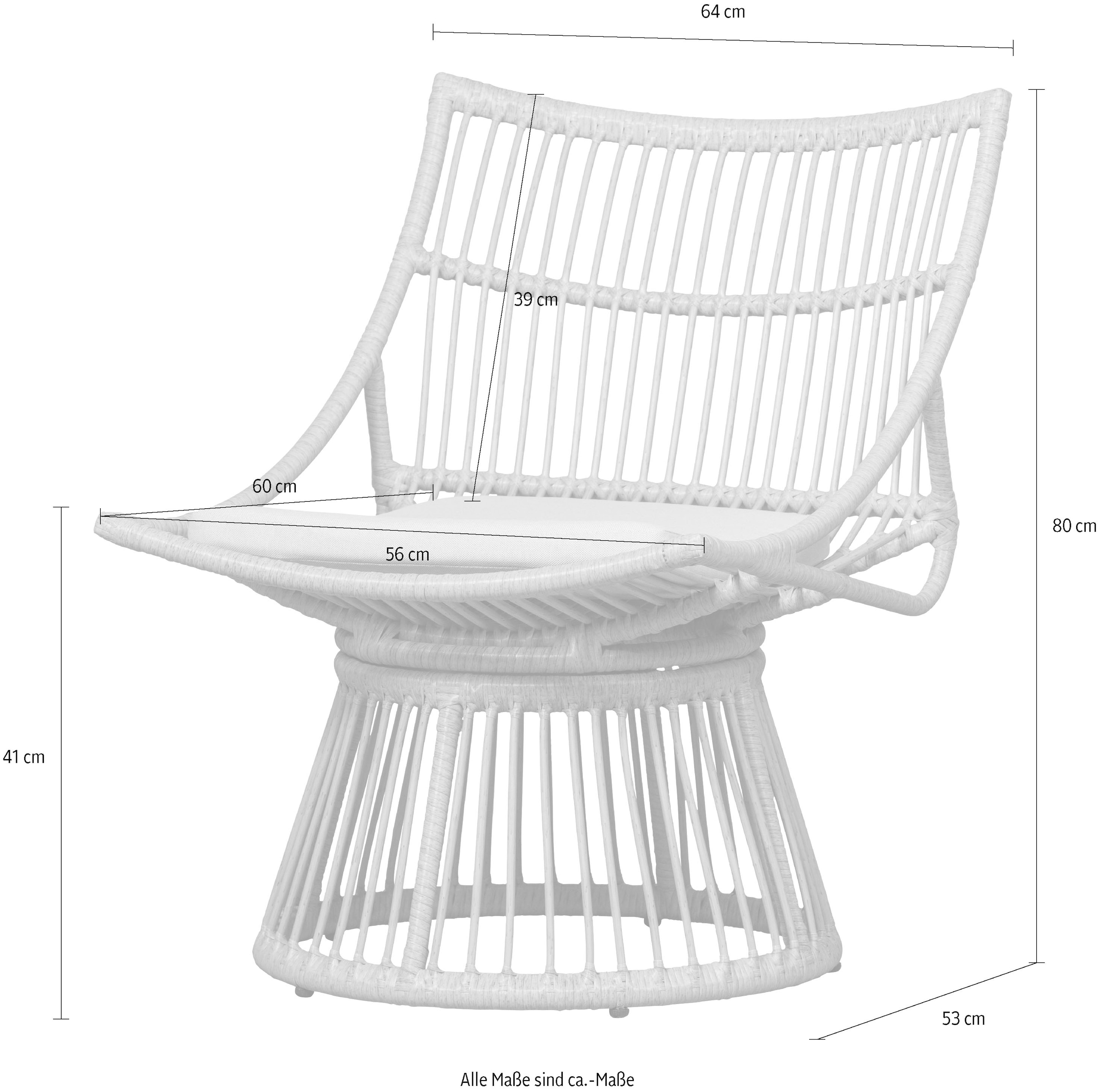 WOOOD Rattanstuhl »Alatna Wicker auf Aluminiumgestell pulverbeschichtet H80 x B64 x T53cm« () Geflochtenes Kunstfaser, Sitzpolster inklusive, Tragkraft 120 kg