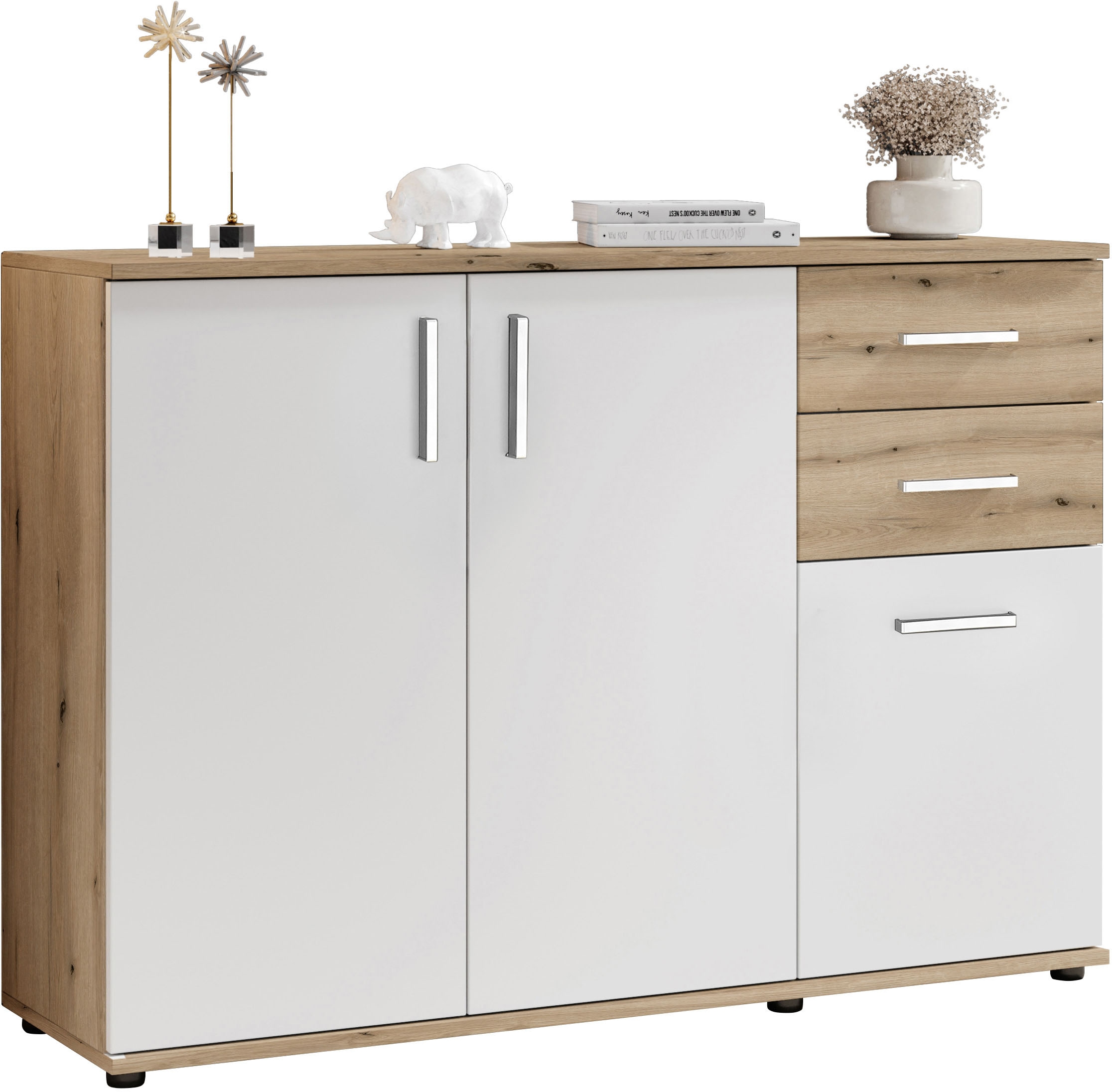 HBZ Kommode »BC-Drift-2, Sideboard Stellmass BxHxT 120x84x35 cm« 1 Stk. tlg. Kommode mit 3 Türen, 2 Schubkästen und 1 Einlegeboden