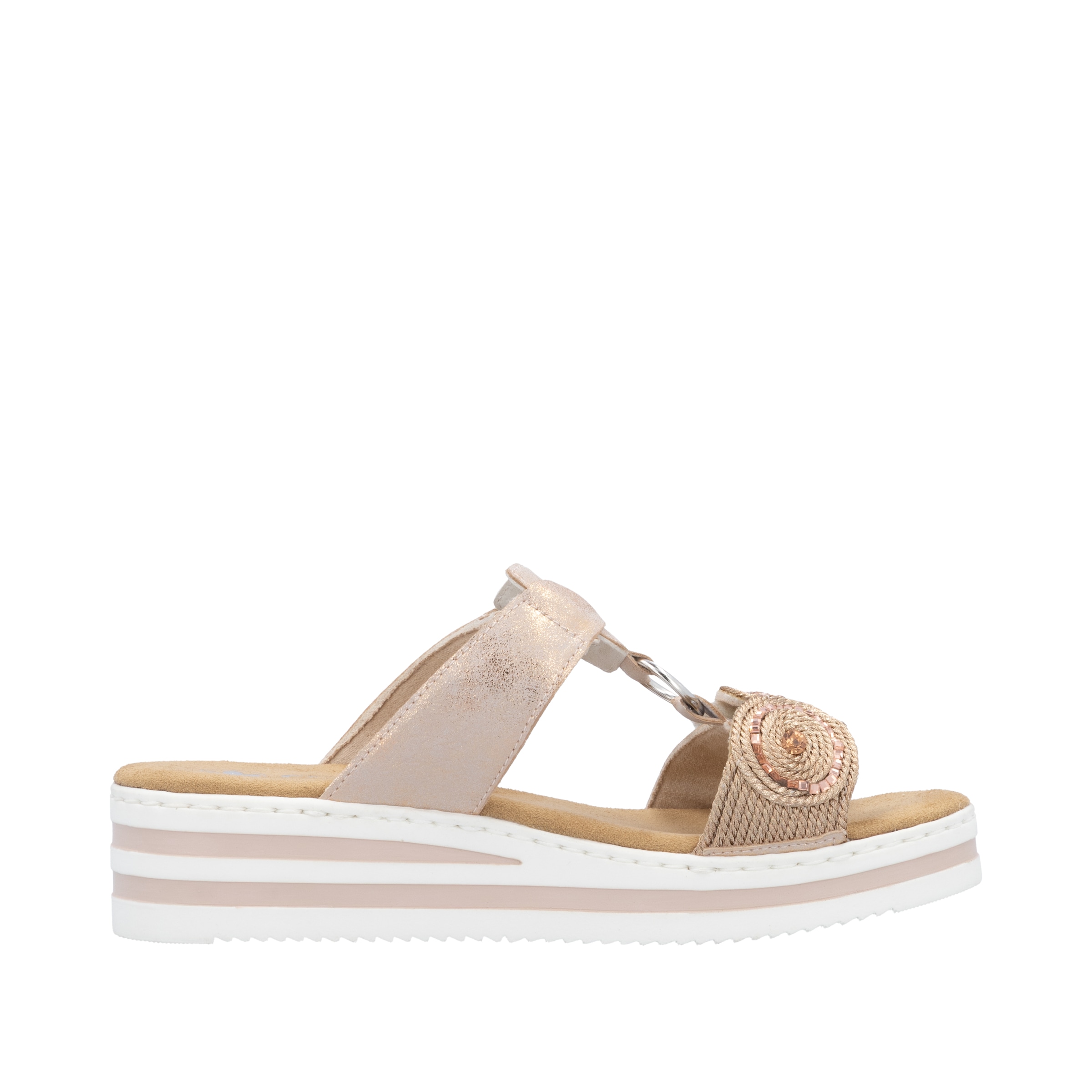 Rieker Pantolette  Chaussure d'été, chaussure de vacances avec pierres pailletées, aspect métallique