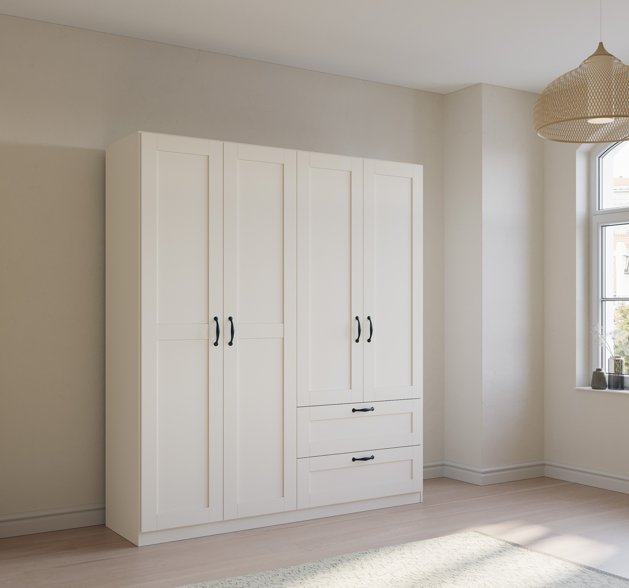 rauch Drehtürenschrank »Kleiderschrank Schrank Garderobe Ankleide COTTAGE BY QUADRA SPIN« Breiten: 181/226/271 cm, Höhe 210 cm,  in skandinavischem Landhausstil, mit Schubladen