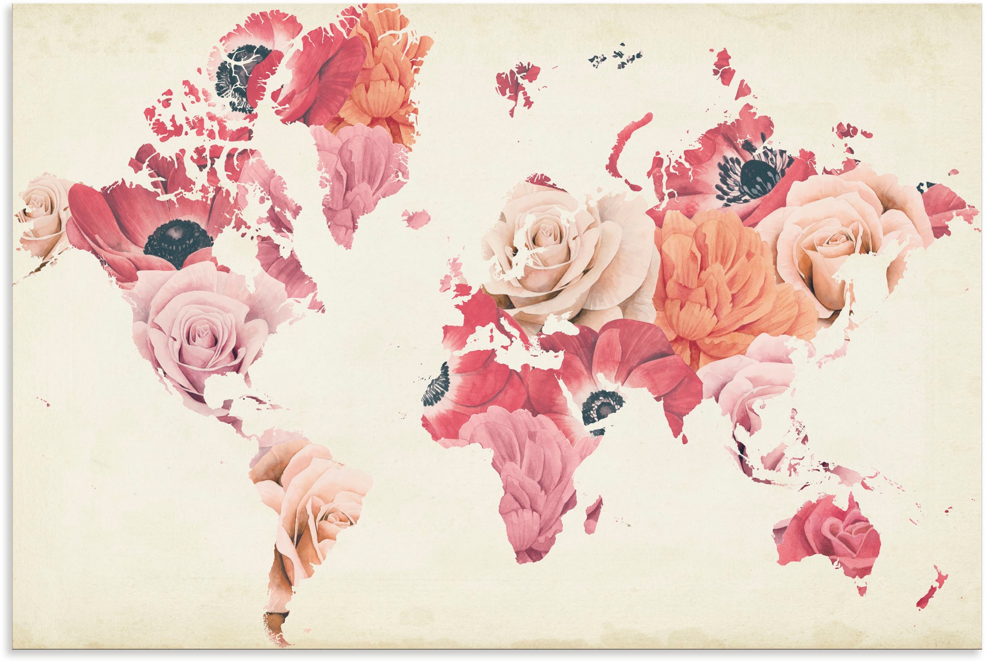 Image of Artland Wandbild »Erde lacht in Blumen«, Land- & Weltkarten, (1 St.), in vielen Grössen & Produktarten - Alubild / Outdoorbild für den Aussenbereich, Leinwandbild, Poster, Wandaufkleber / Wandtattoo auch für Badezimmer geeignet bei Ackermann Versand Schwe