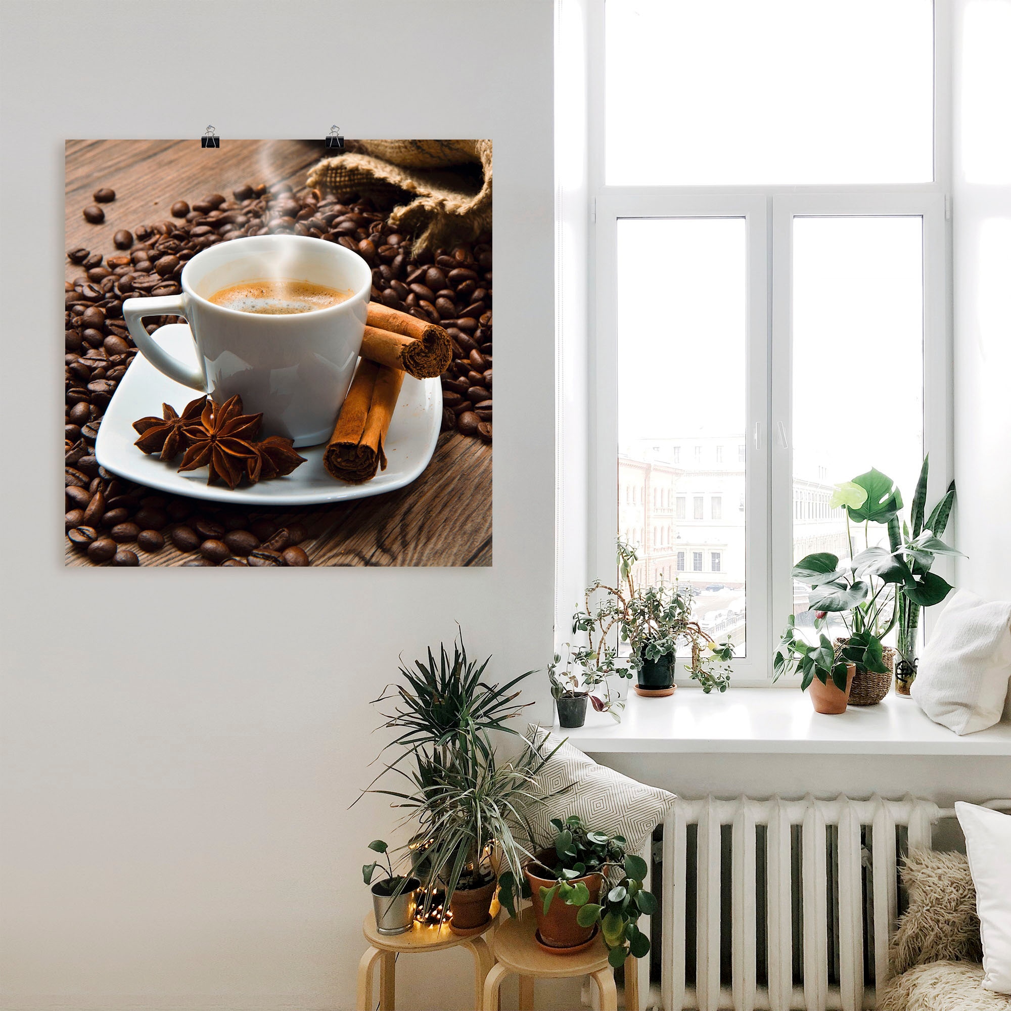Artland Wandbild »Kaffeetasse Leinensack mit Kaffeebohnen«, Getränke, (1 St.), als Leinwandbild, Poster in verschied. Grössen