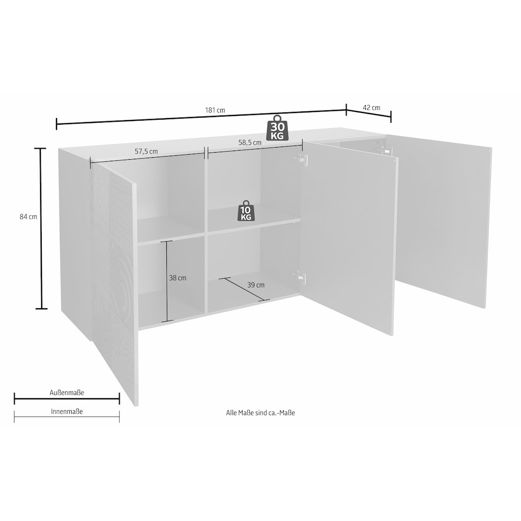 INOSIGN Sideboard »Miro«, Breite 181 cm mit dekorativem Siebdruck