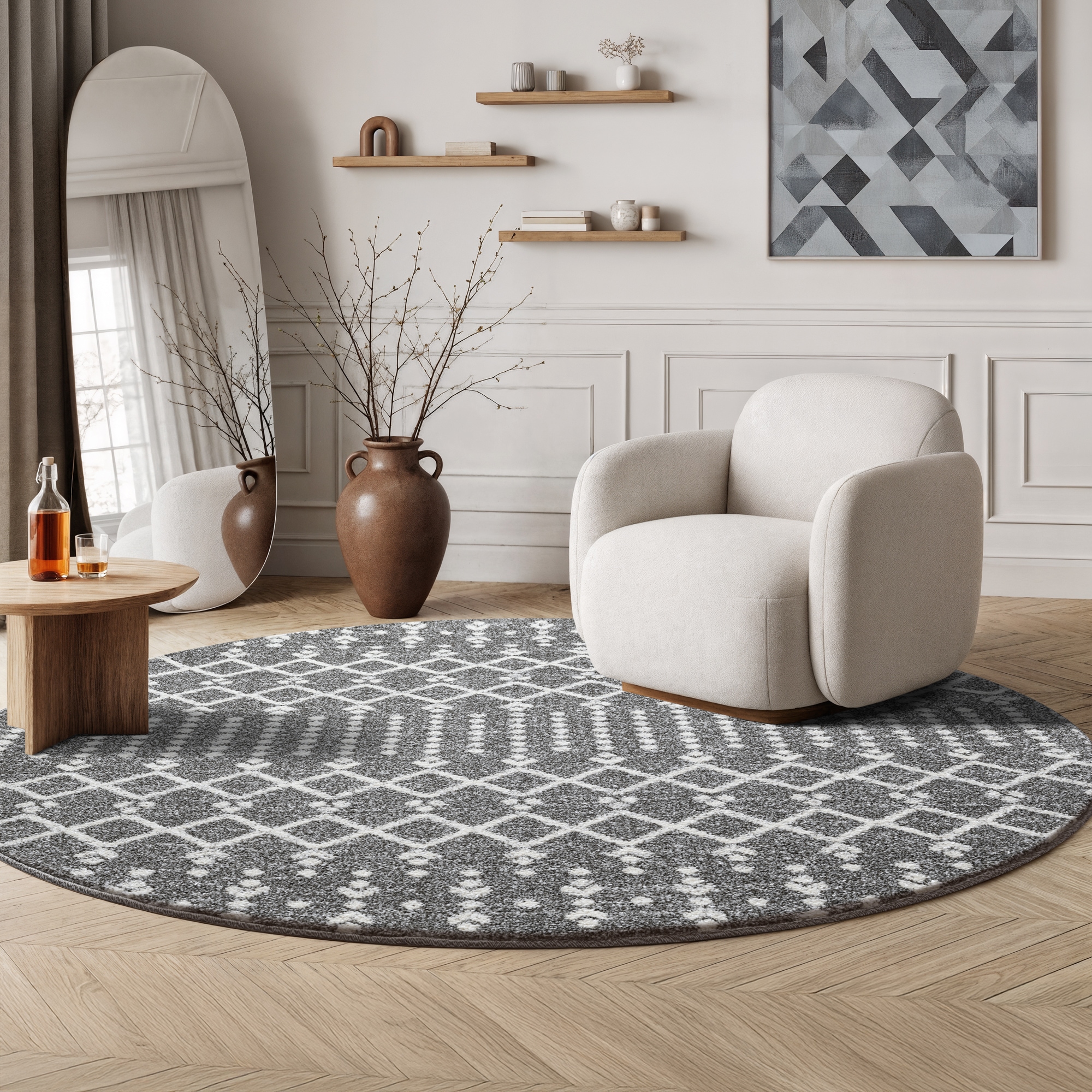Image of Sanat "Boho 8203, auch als Läufer und in Rund" rund 10 mm Höhe Kurzflor, robust, Boho, Scandic, für Fussbodenheizung geeignet