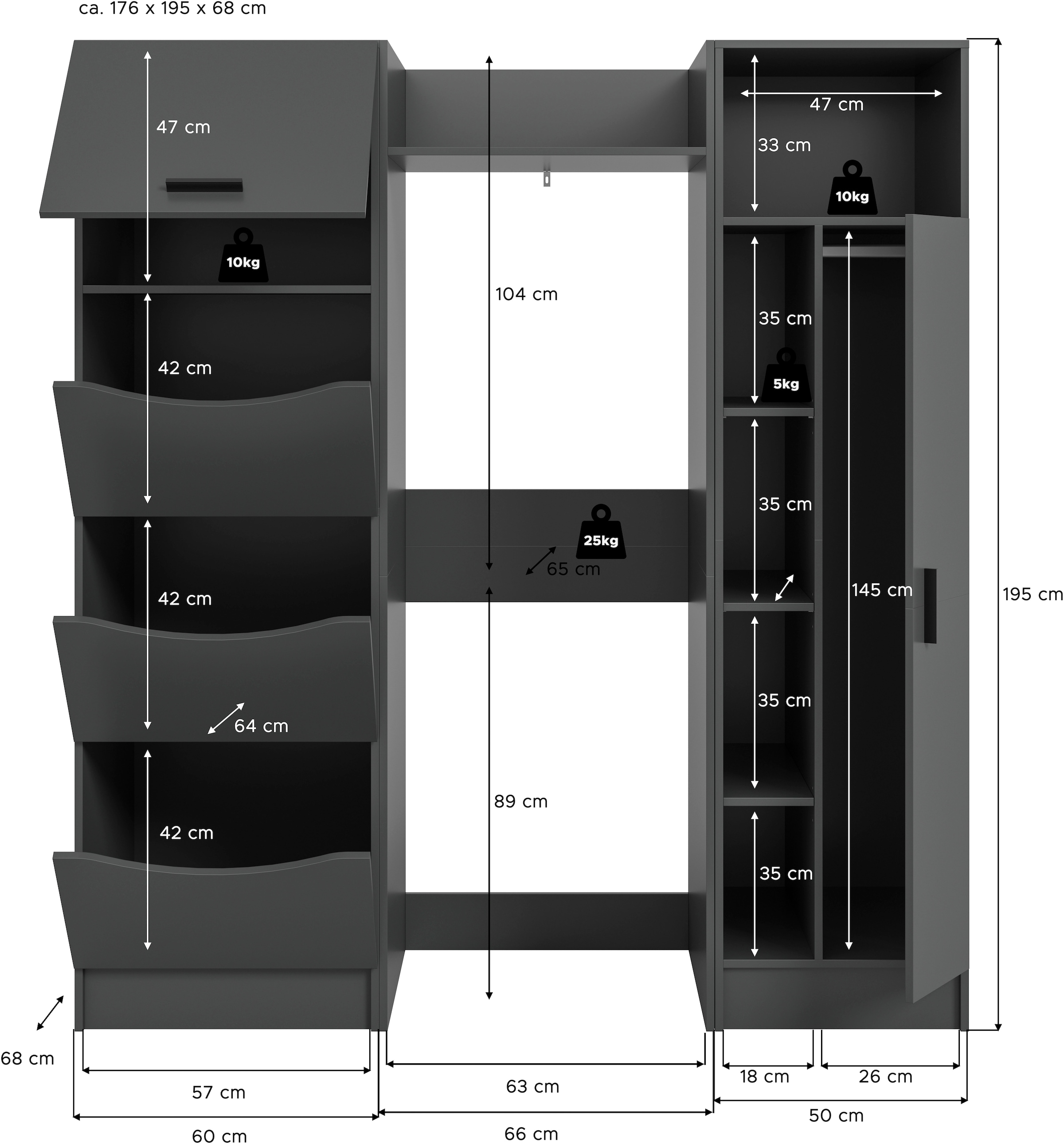 welltime Badmöbel-Set »FALAS,  3-teilig, Hauswirtschaftsraum Set, Breite 176 cm« Set, 1x Wäscheschrank, 1x Waschmaschinenumbauschrank, 1x Mehrzweckschrank, 3 Stk. tlg.