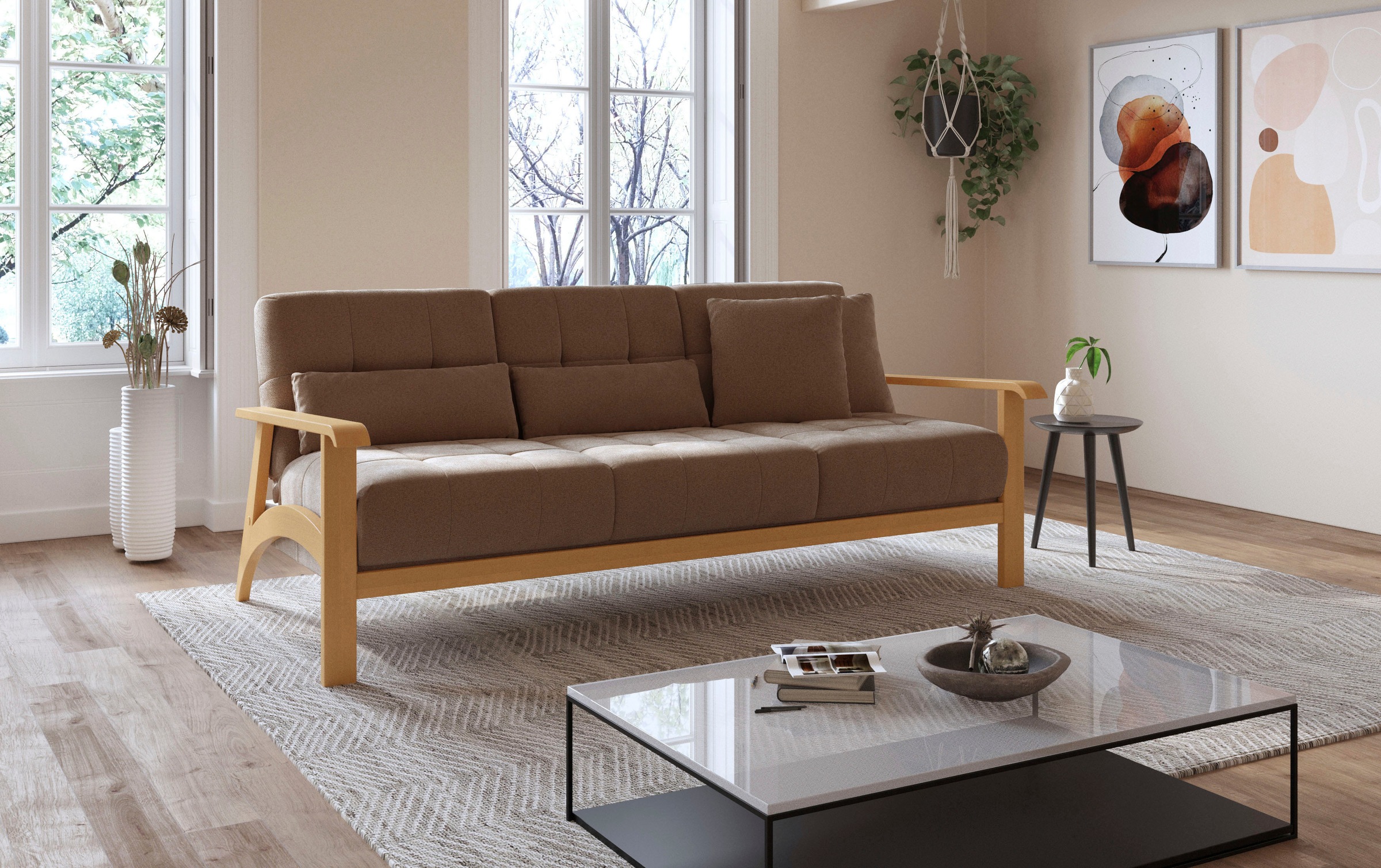 sit&more 3-Sitzer »Billund« Armlehnen aus eichefarbigem Buchenholz, verschiedene Bezüge und Farben