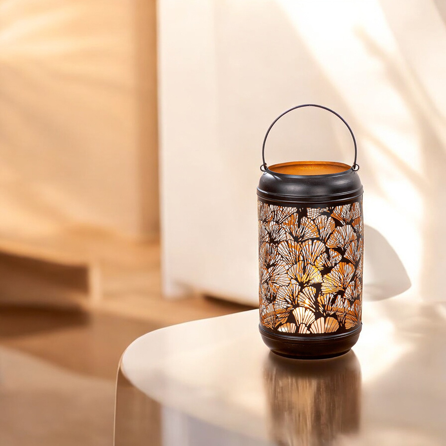 GILDE Windlicht »Windlicht Ginkgo, schwarz H.36 cm«