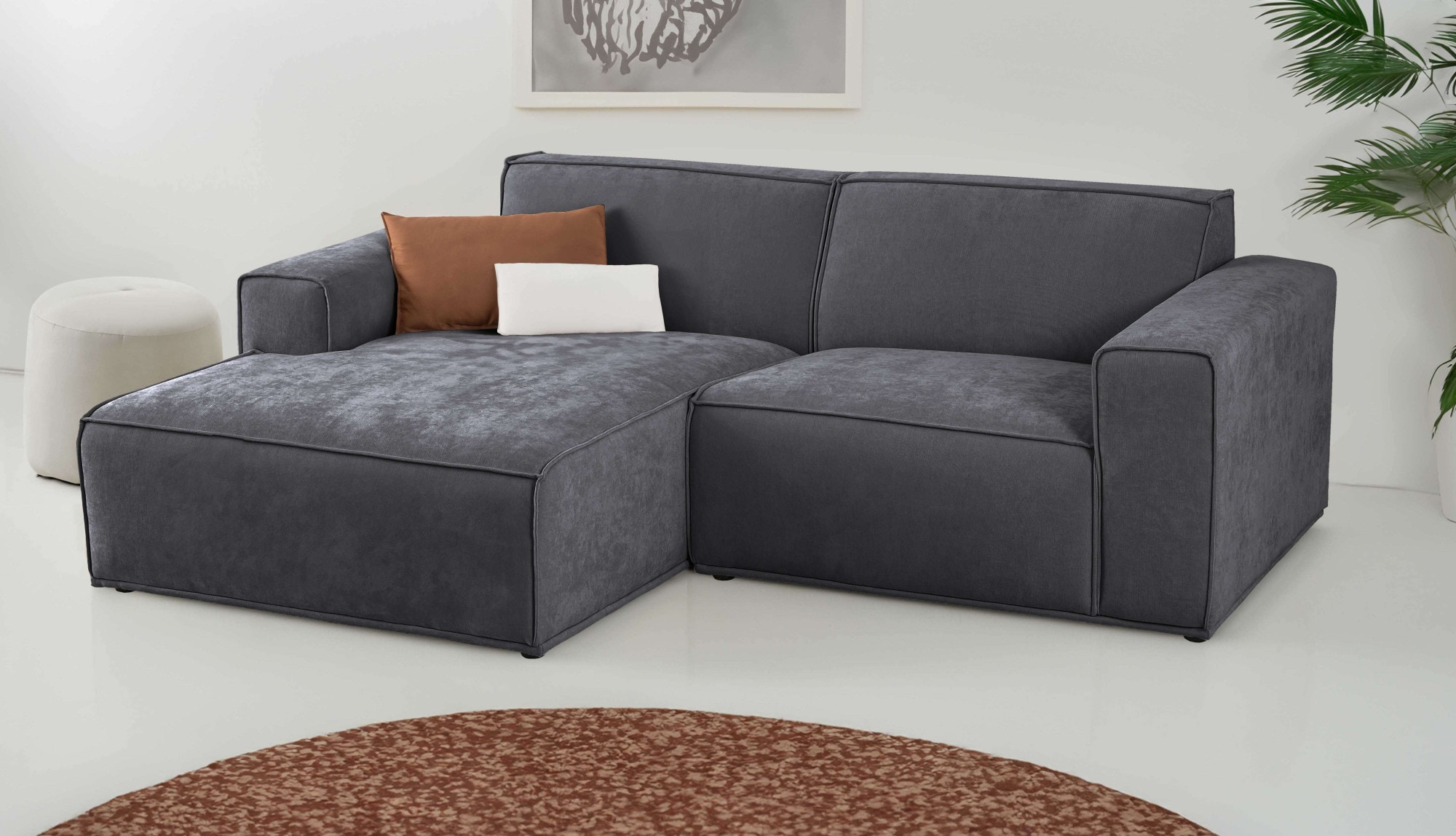 Home affaire Ecksofa »Avelin, 228 cm, L-Form, Chenille, Struktur-Boucle« mit Wellenunterfederung, Kedernaht, bodentief, Skandi-Design