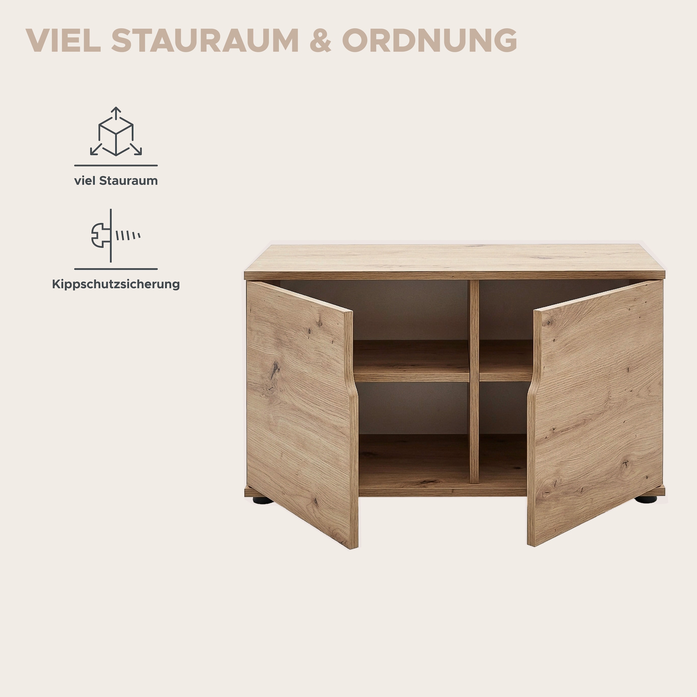 GOODproduct Sitzbank »FJELL, Breite 80cm, 2 Türen, 2 Einlegeböden, 4 Fächer« Bank Truhe, Kommode, Garderobenbank, Dielenbank