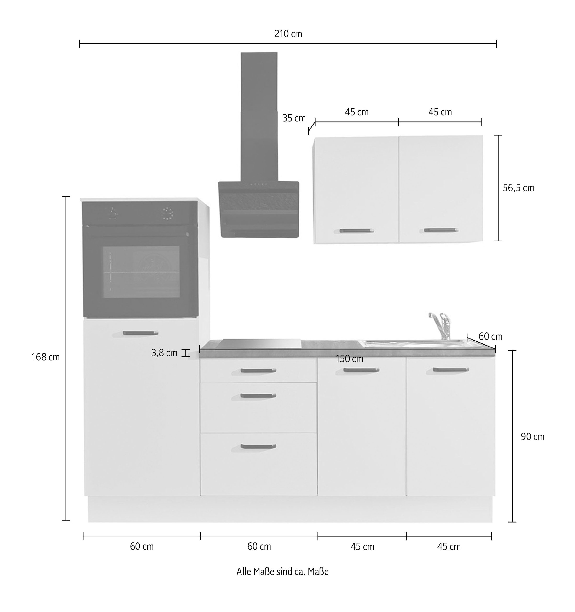 wiho Küchen Kitchenette »Compact« Largeur 210 cm, éventuellement avec appareils (sans réfrigérateur)