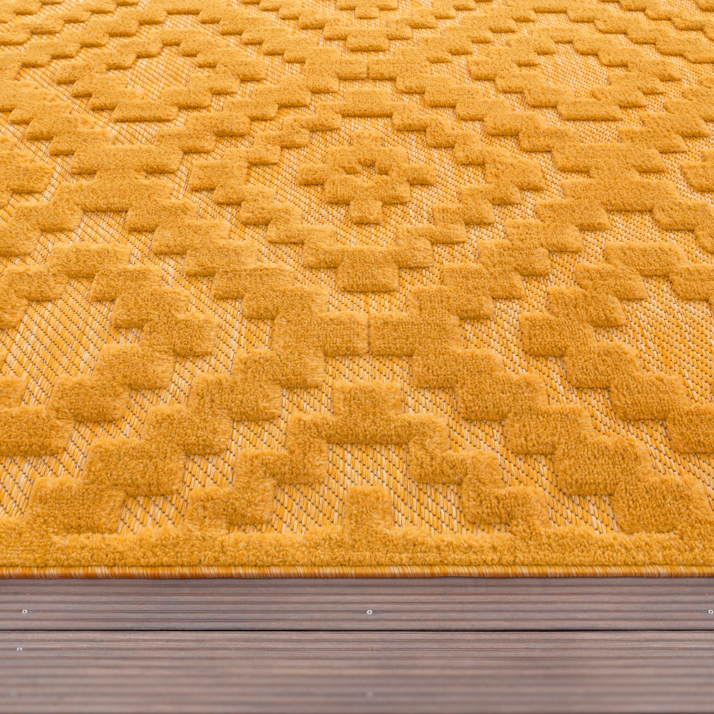 Paco Home Teppich »Livorno 672«, Scandi, Hoch-Tief Rauten Outdoor Uni-Farben, geeignet rechteckig, Muster, Effekt