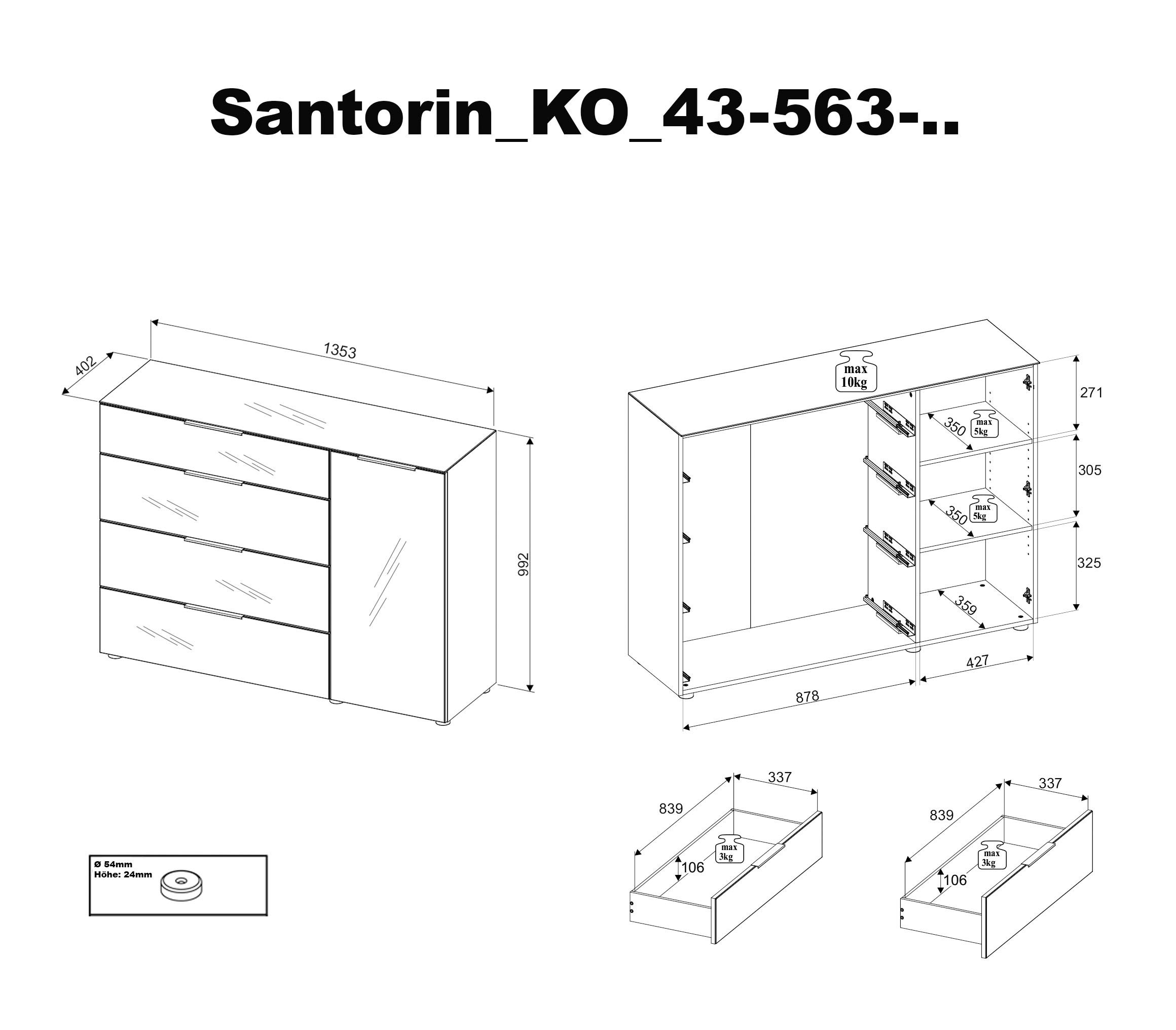 HBZ Kommode »Santorin, BxHxT 135x99x40 cm« 1 Stk. tlg. Breite 135cm, Softclose für Türen und Schubkästen, Melaminbeschichtung