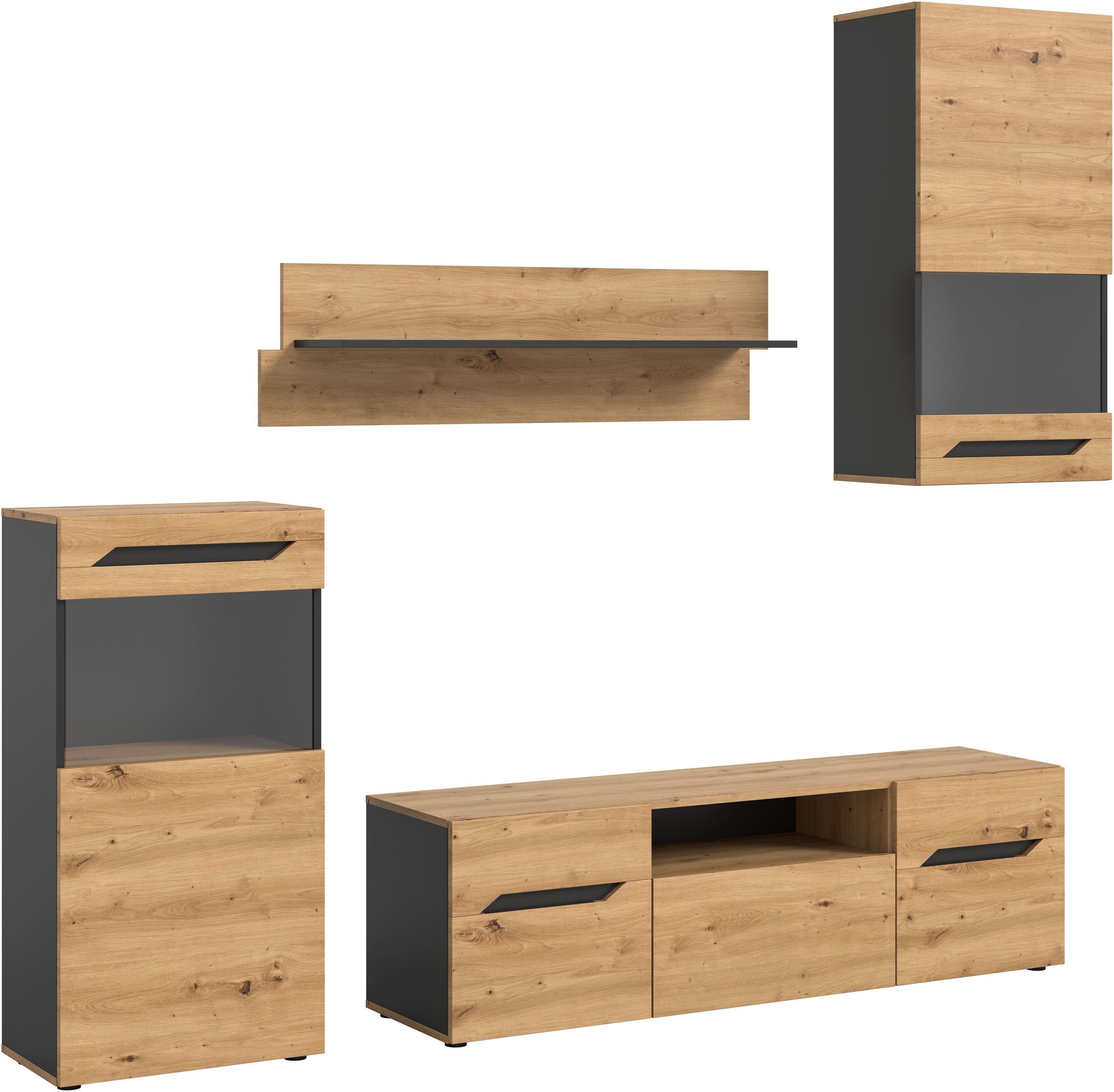 Image of Home affaire Wohnwand "SERTA, 4-teilig, best. aus: 2x Vitrine, 1x Lowboad & 1x Wandboard"