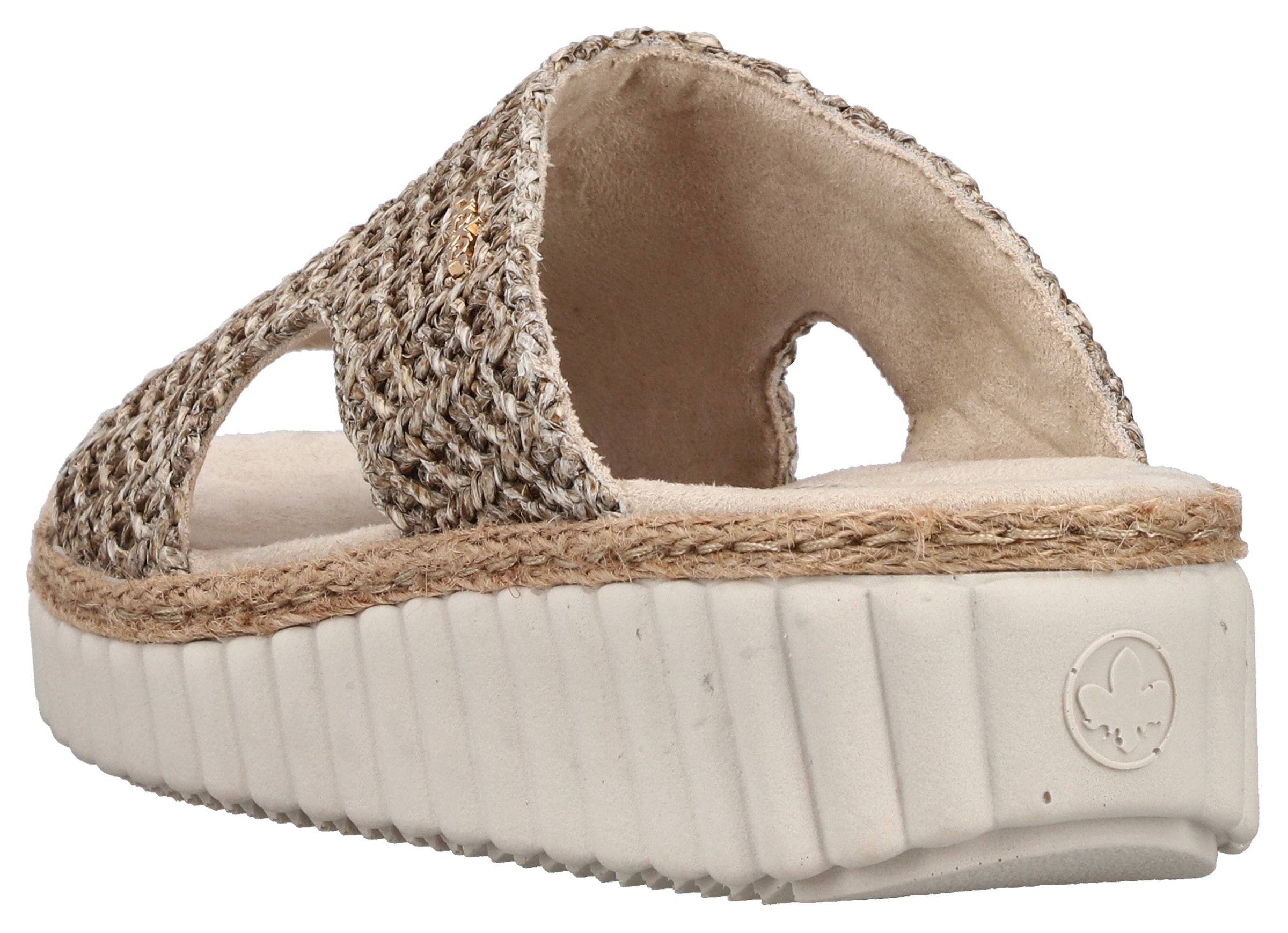 Rieker Pantolette  chaussure d'été, chaussure de plage, sandale compensée avec bordure en raphia