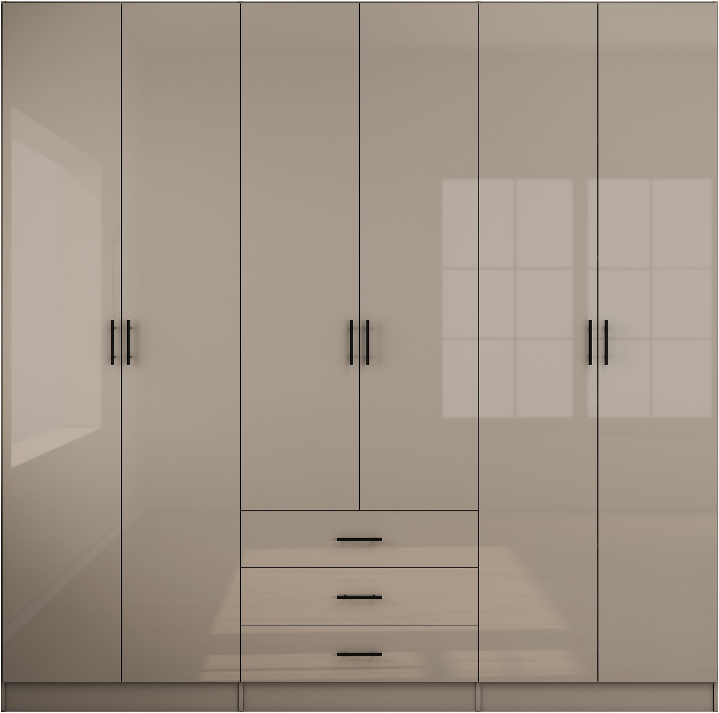 GOODproduct Kleiderschrank »Trento Schlafzimmerschrank Garderobe hochglanz« in 2 unterschiedlichen Schrankhöhen wählbar,  Schrank mit 6 Türen und 3 Schubladen, hochglanz Fronten, Höhe 2,39m