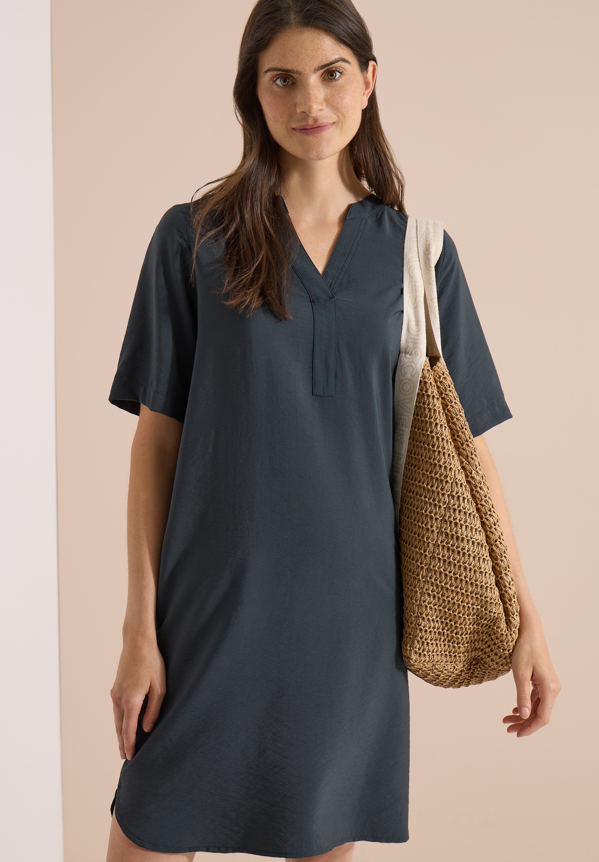 Image of Cecil Sommerkleid Eingrifftaschen Viskosemix, Split Neck, knieumspielend