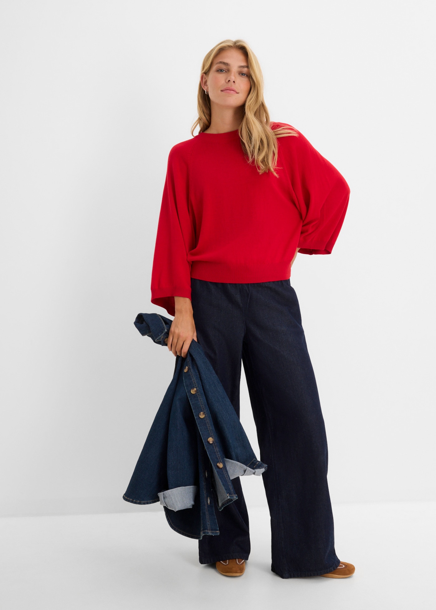 bonprix Strickpullover im Oversize-Schnitt, mit 3/4-Ärmeln, eleganter Stil