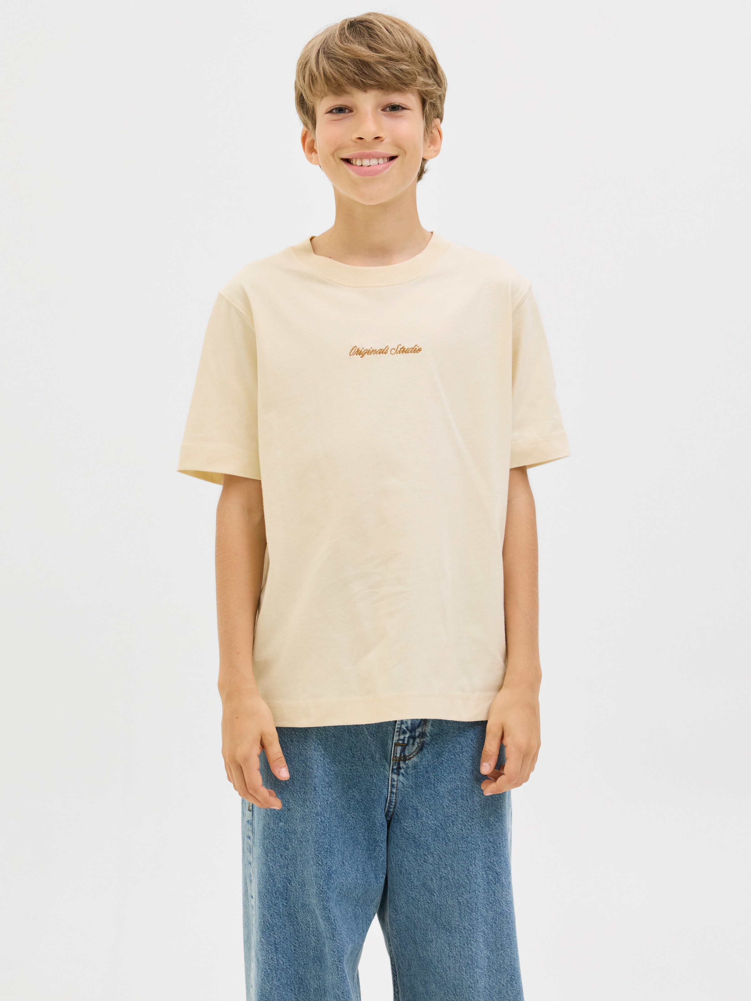 Image of Jack & Jones Junior T-Shirt "JORNORREBRO EMB TEE SS CN NOOS JNR" Baumwolle, relaxed fit, Kurzarm