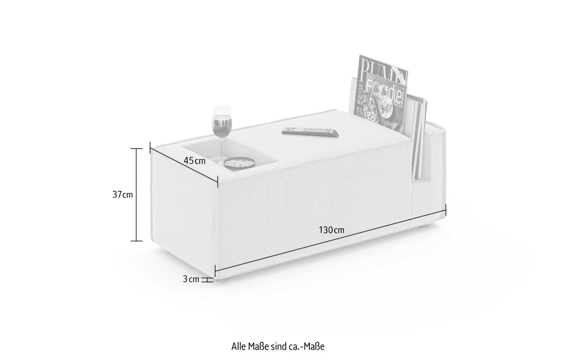 INOSIGN Sofaelement »HAILY Tisch XL für das Modulsofa, extra tief, Masse B/T/H: 45/130/37 cm«, als Modul oder separat verwendbar, mit Steckfach und Ablagefläche