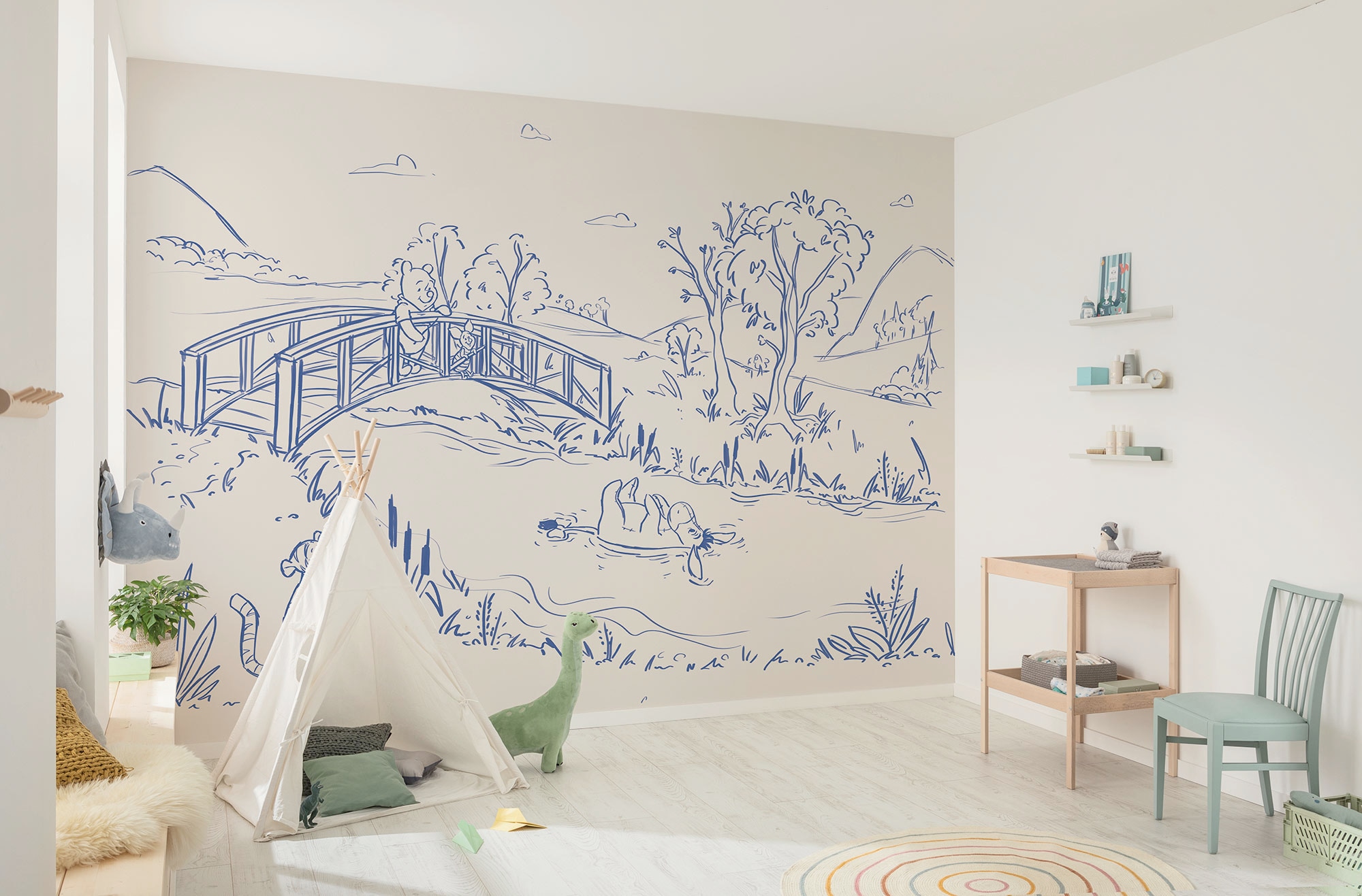 Image of Komar Kindertapete "Disney Winnie the Pooh Blue Ink" bedruckt glatt