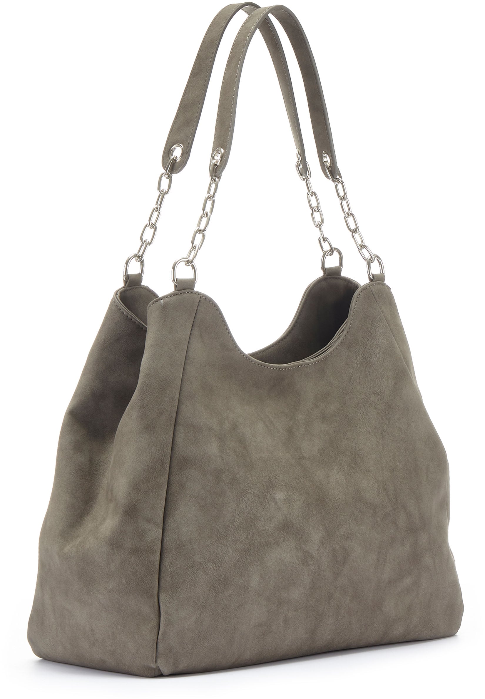 Image of Vivance Schultertasche "Henkeltasche, Damentasche, Shopper, Einkaufstasche, Handtasche" mit silberfarbenen Ketten-Details VEGAN