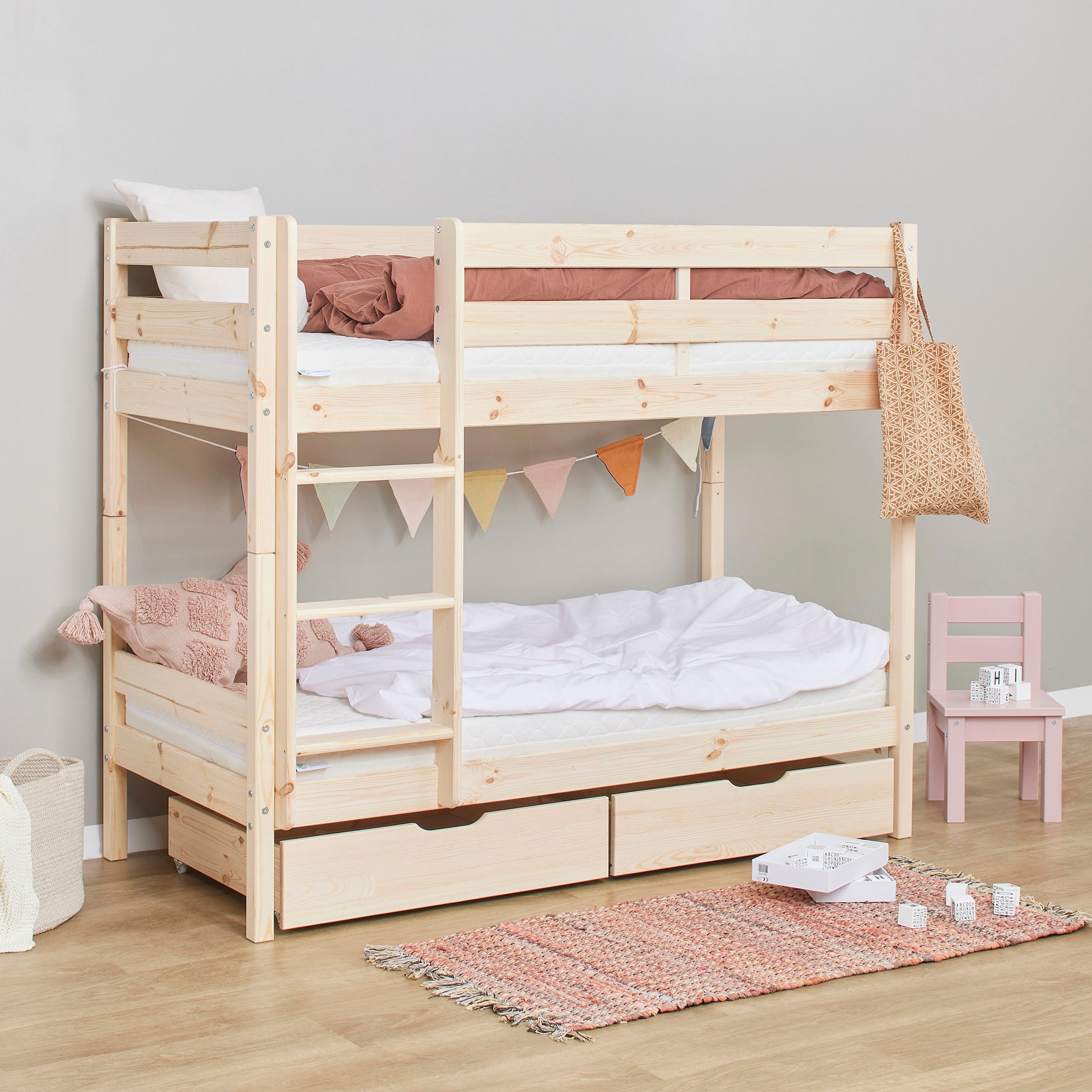 Hoppekids Etagenbett »ECO Comfort Kinderbett 90x200 oder 70x160 aus Massivholz in 4 Farben«, TÜV, FSC und Nordisches Umweltzeichen – wahlweise mit Matratzen