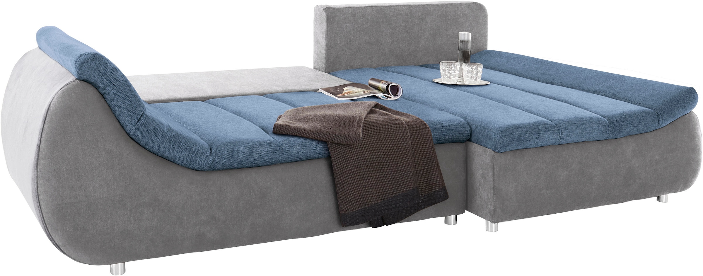 INOSIGN Ecksofa »Imola, elegant und modern, aktuelle Steppung im Sitz, bequem, L-Form«, frei im Raum stellbar, wahlweise mit Bettfunktion und Bettkasten