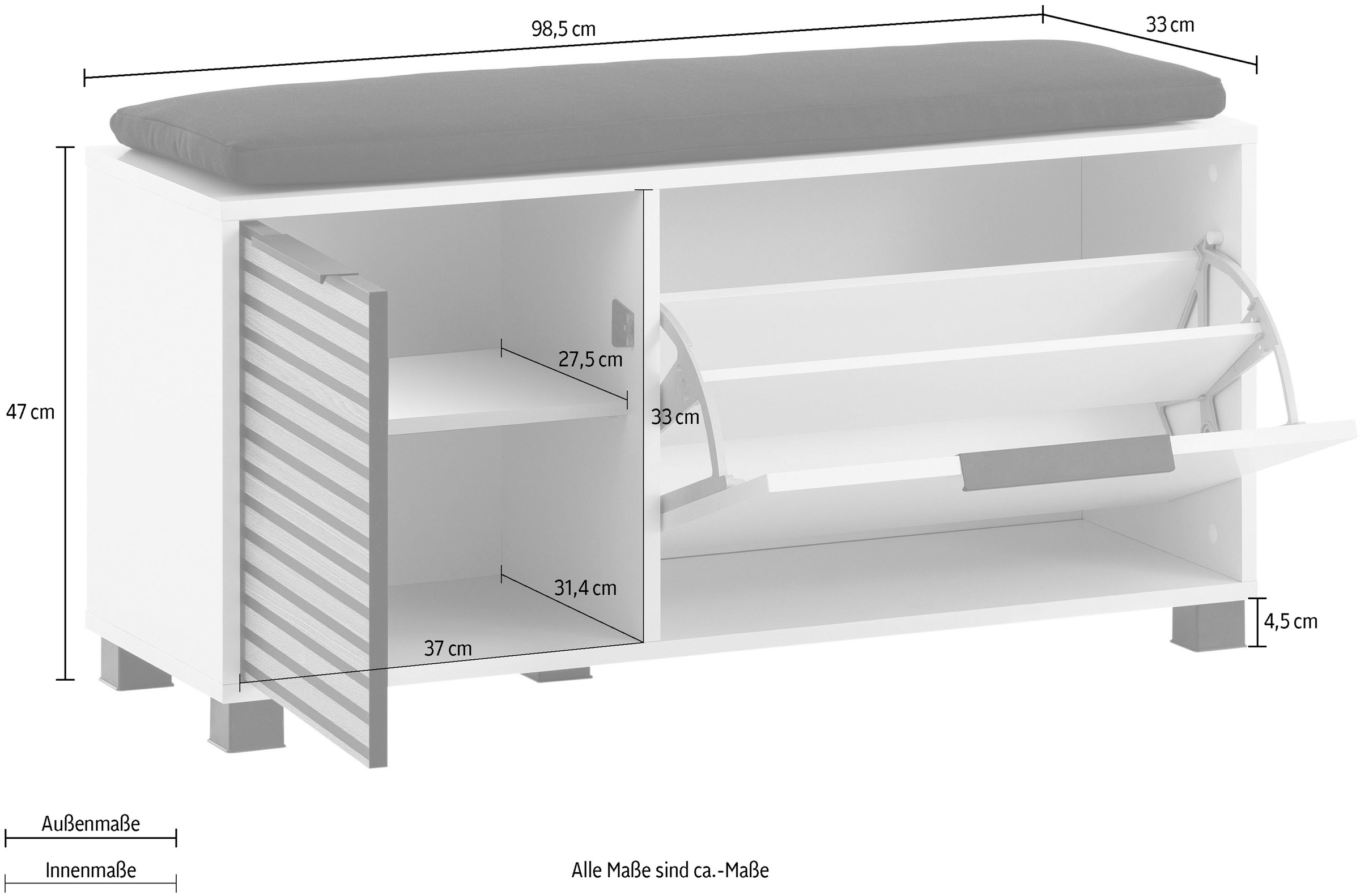 Schildmeyer Schuhschrank »Loft, Breite 98 cm«, Front mit Akustikprint, inklusive Dekokissen