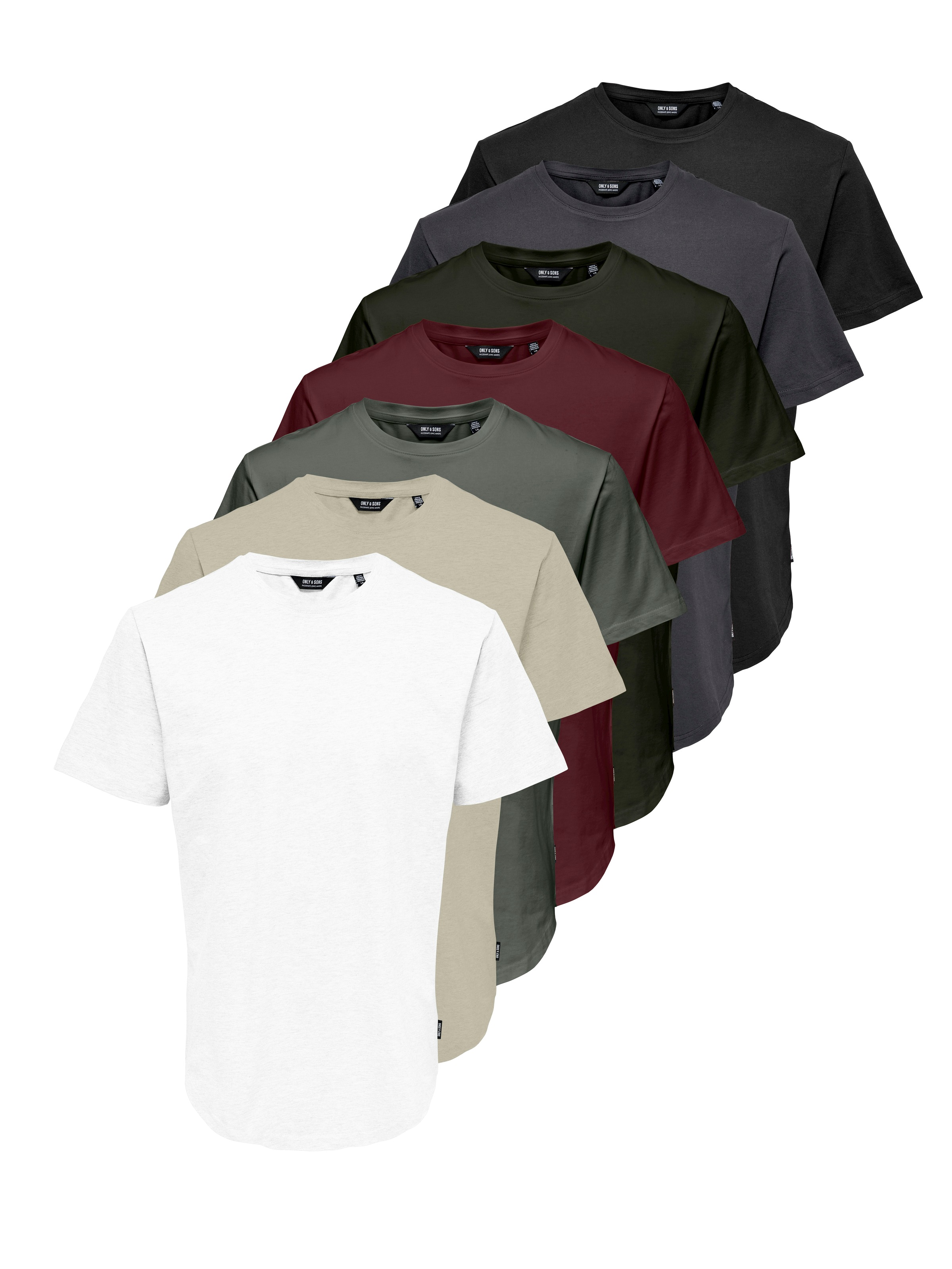 Image of ONLY & SONS Rundhalsshirt "ONSMATT LONGY SS TEE 7-PACK" Packung, 7 Baumwolle, relaxed fit, lang geschnitten