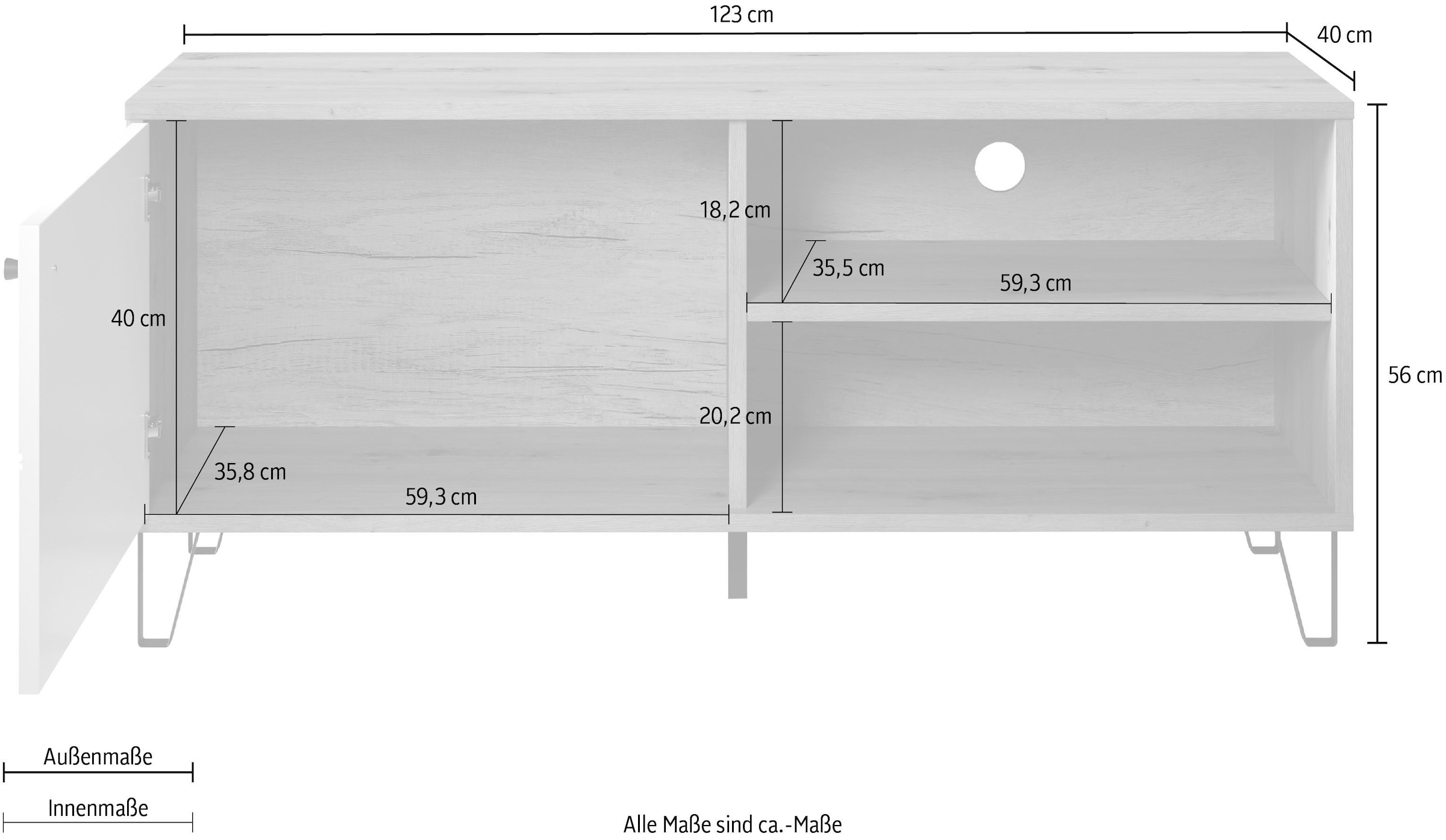 Home affaire Table basse »Tarragona TV-Kommode« meuble TV avec 1 porte & 2 compartiments - (L/P/H) 123/40/56 cm