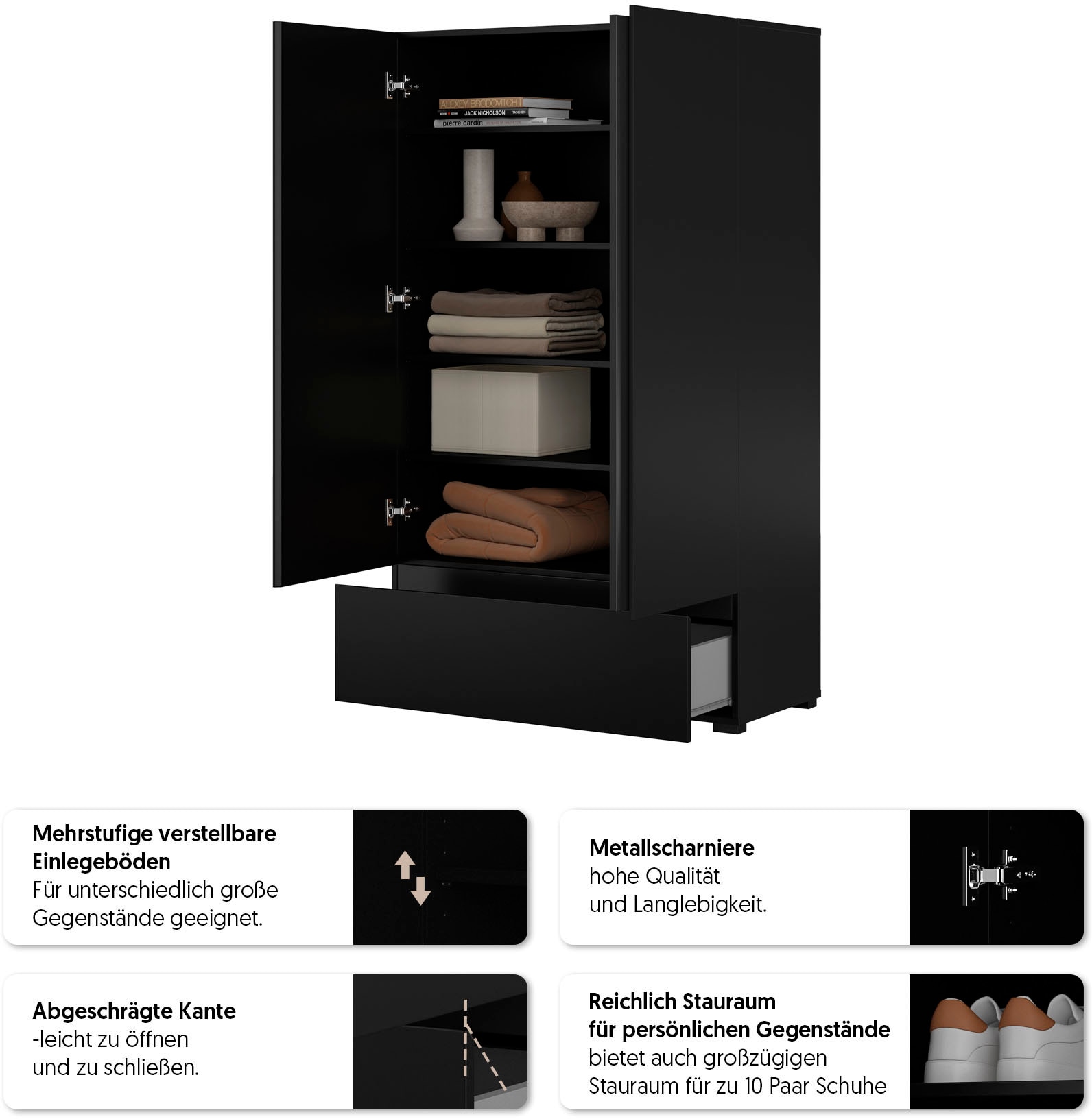 GOODproduct Mehrzweckschrank »Cross,Breite 89 cm, Highboard, Universalschrank, Garderobe« Waescheschrank mit viel Stauraum, Einlegeböden verstellbar