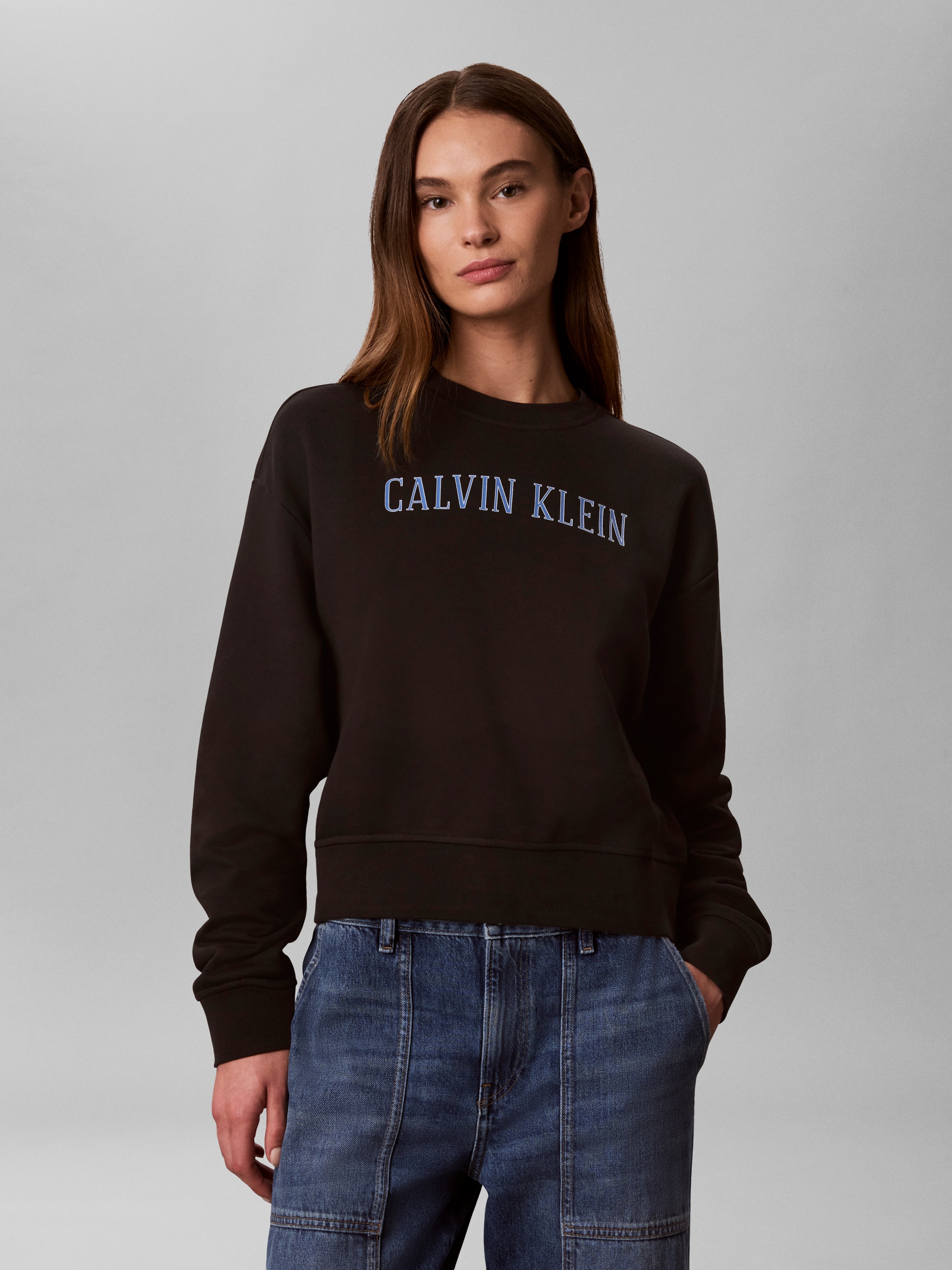 Image of Calvin Klein Sweatshirt, Rundhalsausschnitt, cropped, Logoschriftzug