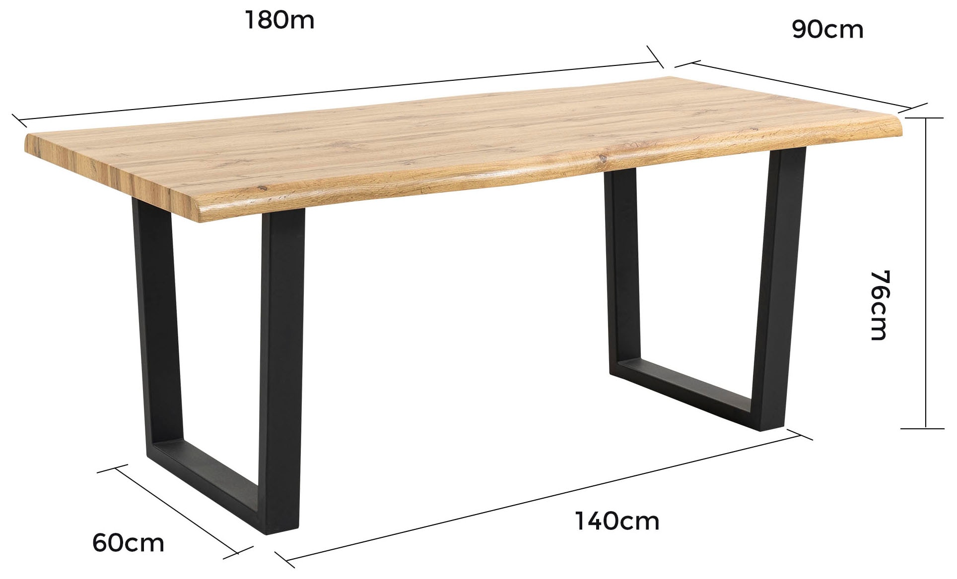 Duo Collection Table en bord d'arbre »Tisch Thea« Structure massive en métal en forme de luge, capacité jusqu'à 100 kg